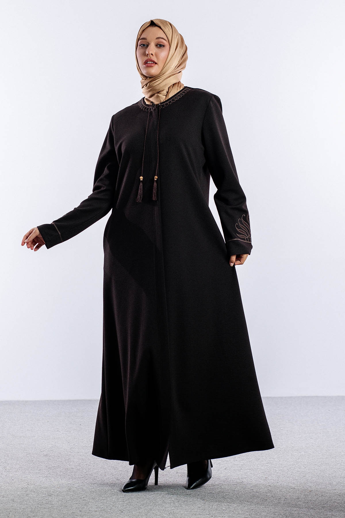 1075 Ferace 46-56 Sakine Luna Kis - Kahve - 3