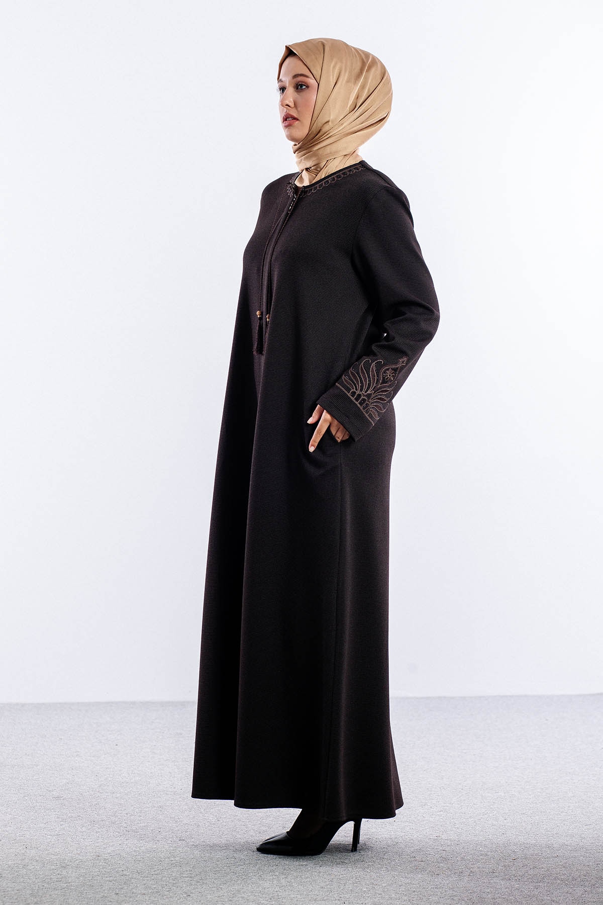 1075 Ferace 46-56 Sakine Luna Kis - Kahve - 4