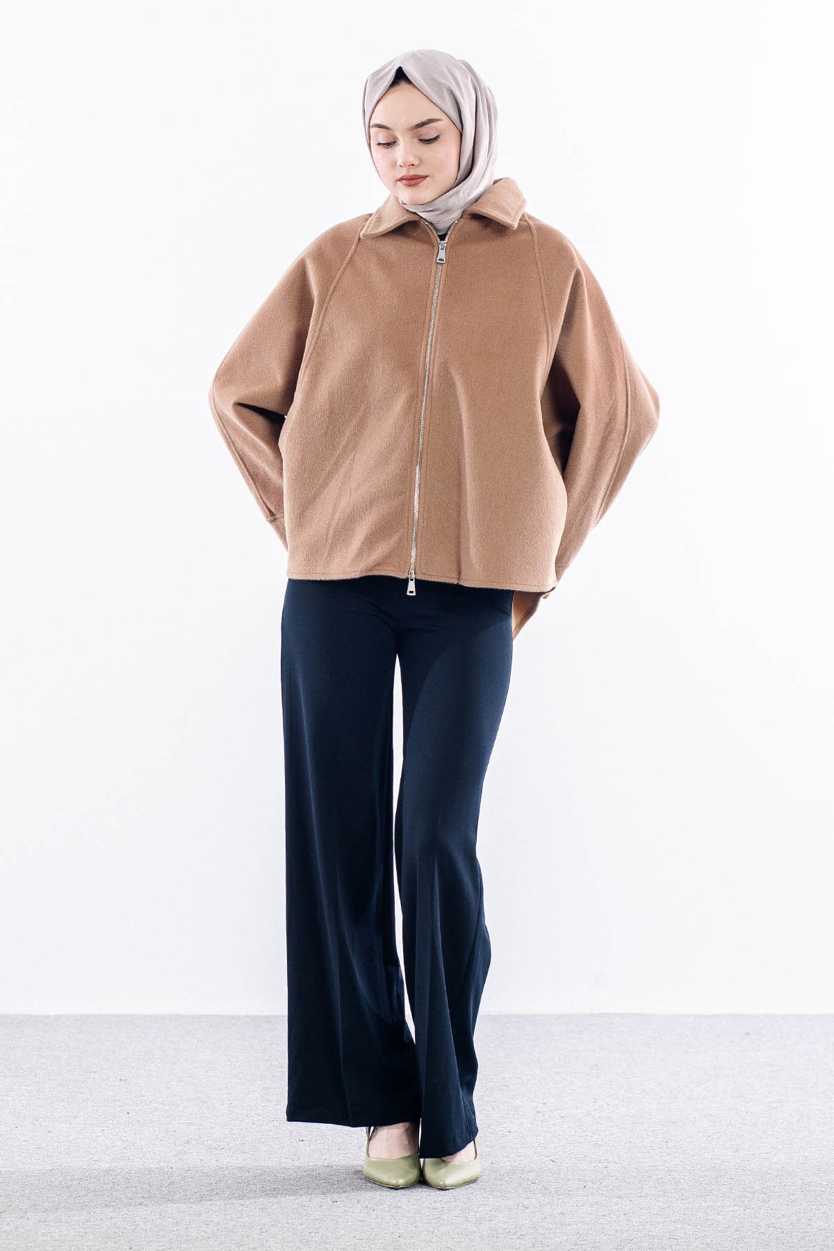 1215-00 Kisa Triko Ceket Tek - Camel - 1