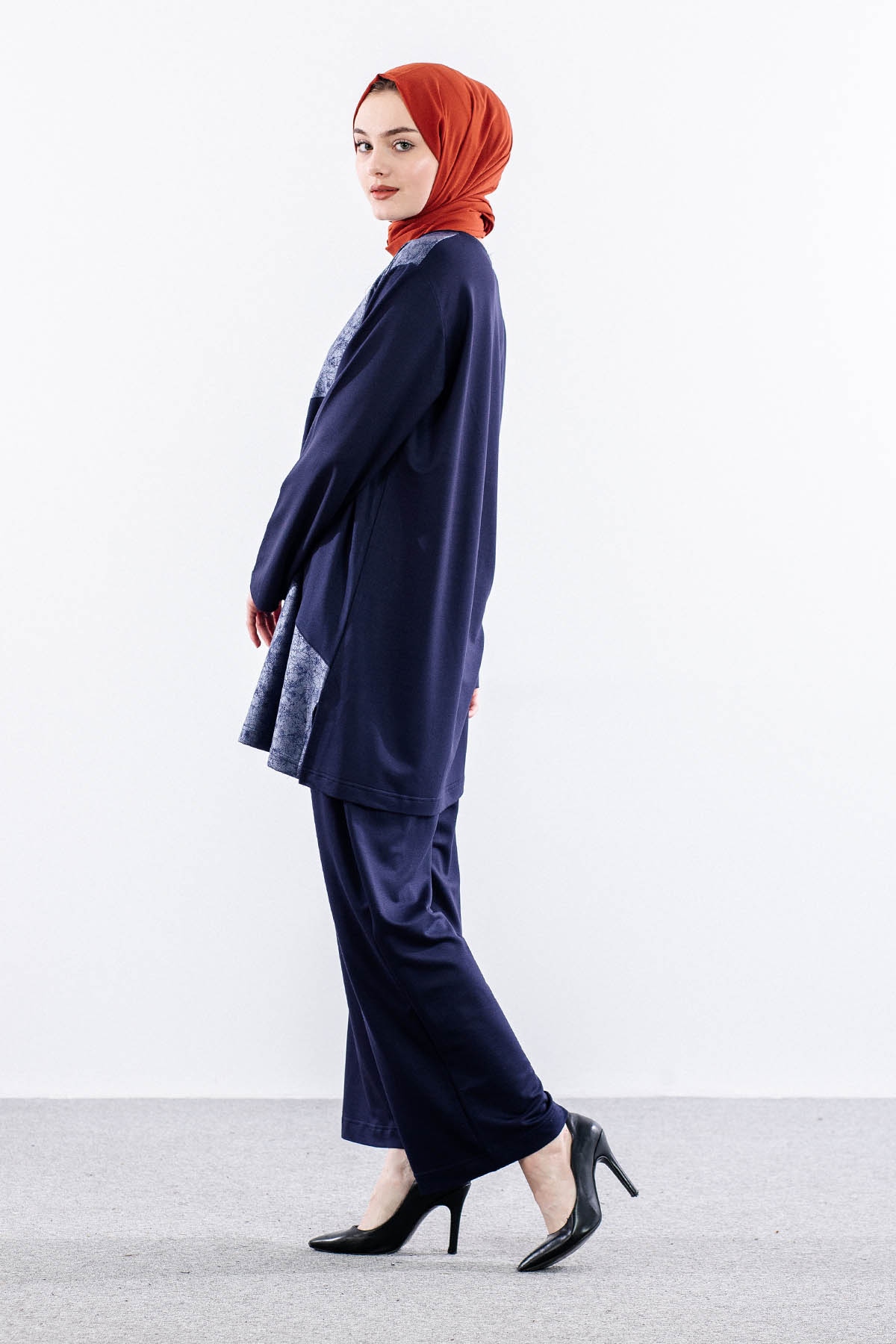 1404 Takim 44-46-48-50 Kare Desen - Lacivert - 3