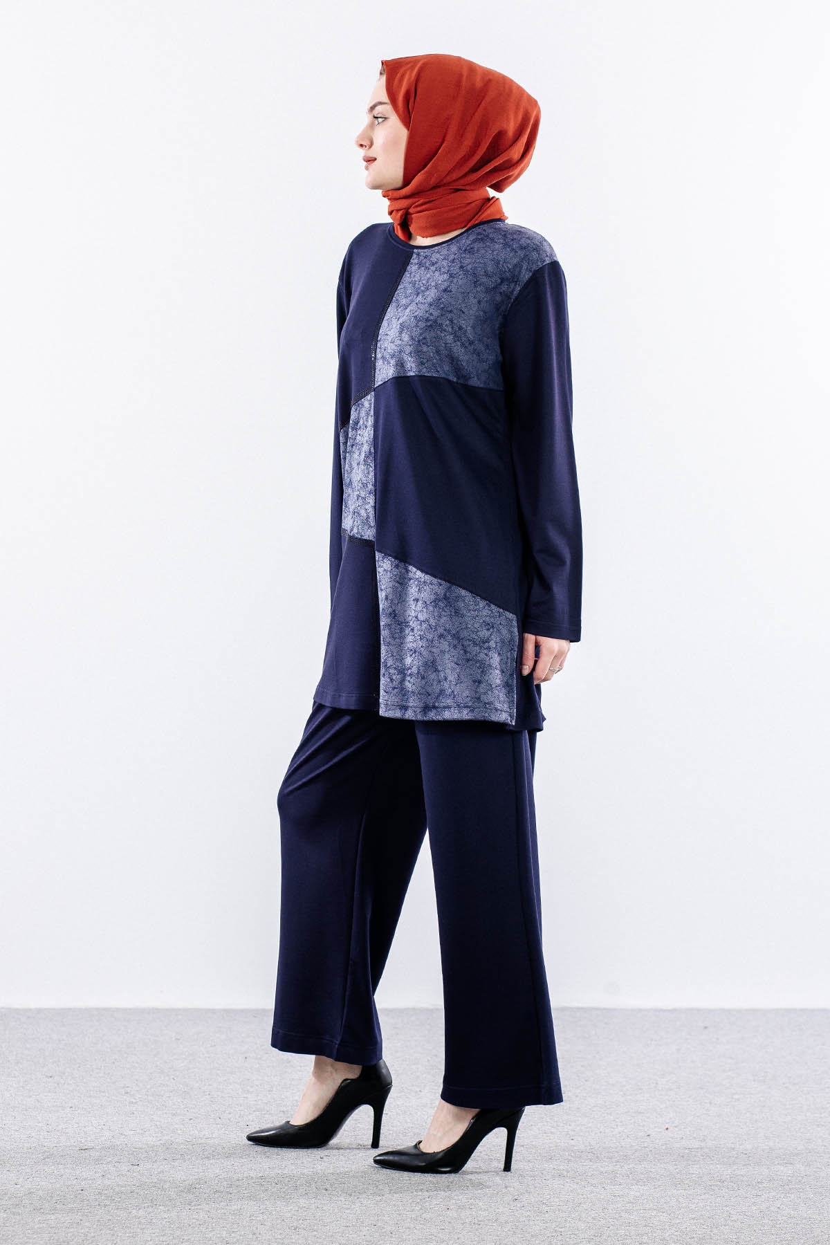 1404 Takim 44-46-48-50 Kare Desen - Lacivert - 4