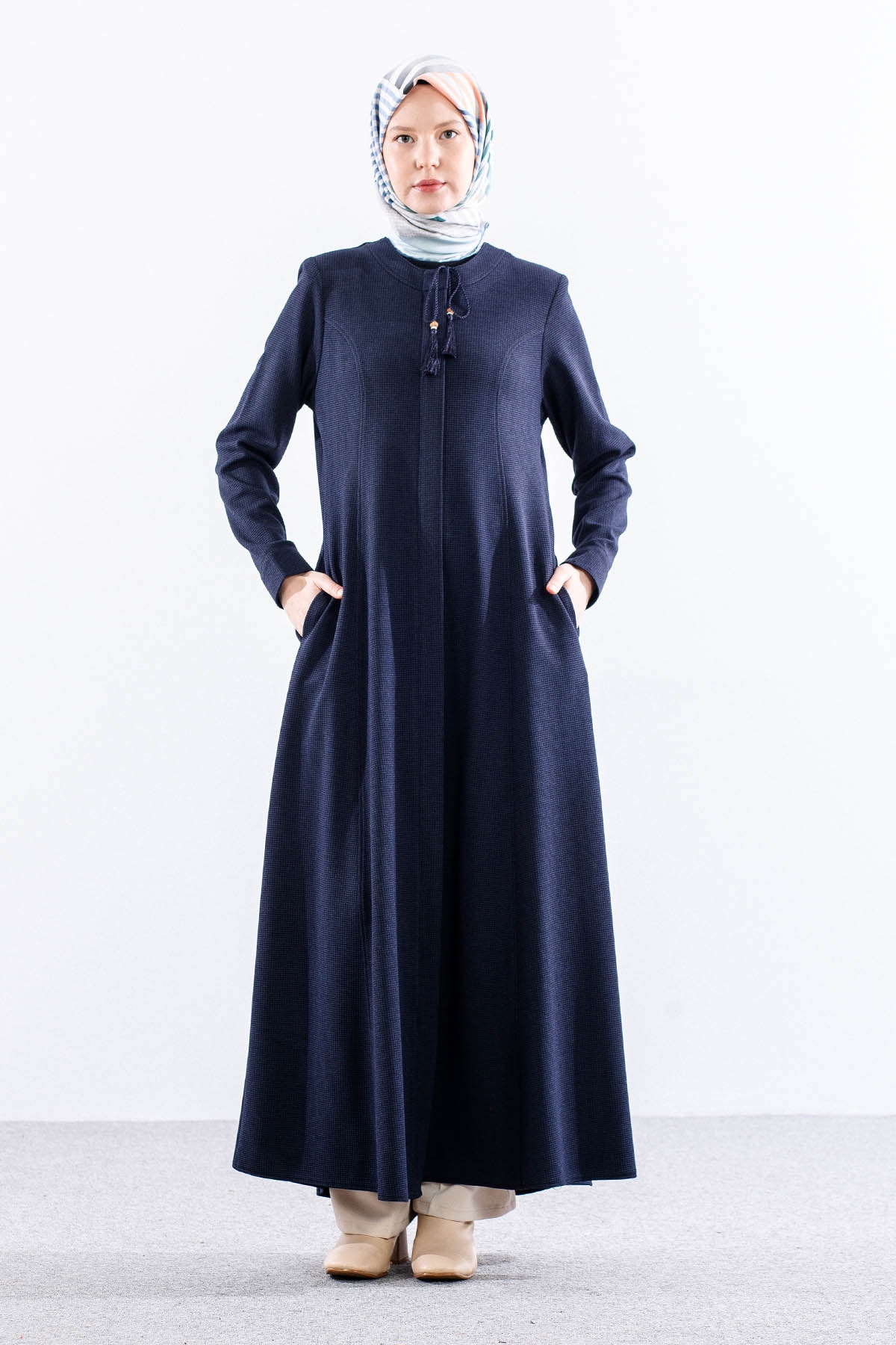 1611 Ferace 40-50 Saliha Luna Kis Kumas - Lacivert - 1