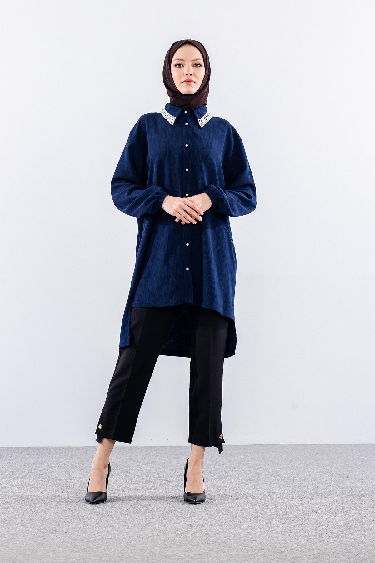 2021 Tunik 46-52 Inci Yaka - Lacivert - 1