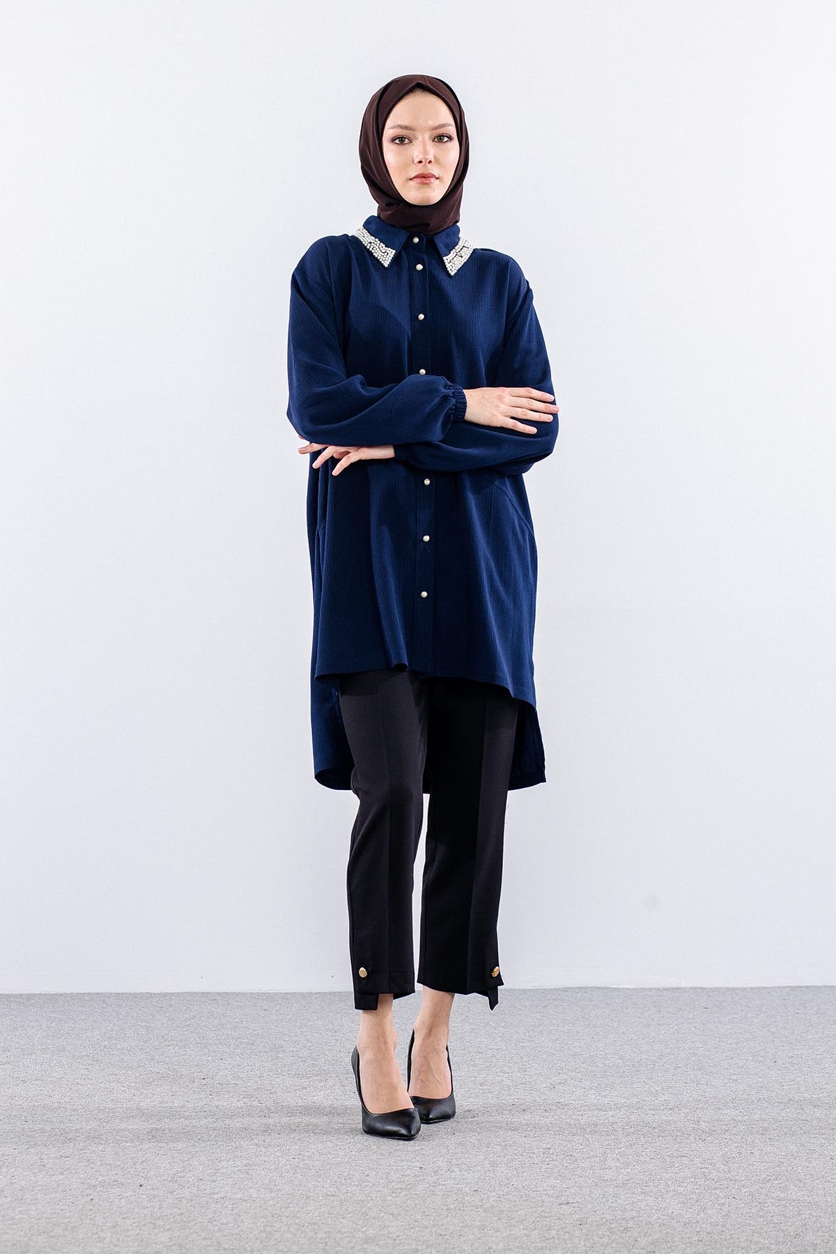 2021 Tunik 46-52 Inci Yaka - Lacivert - 2