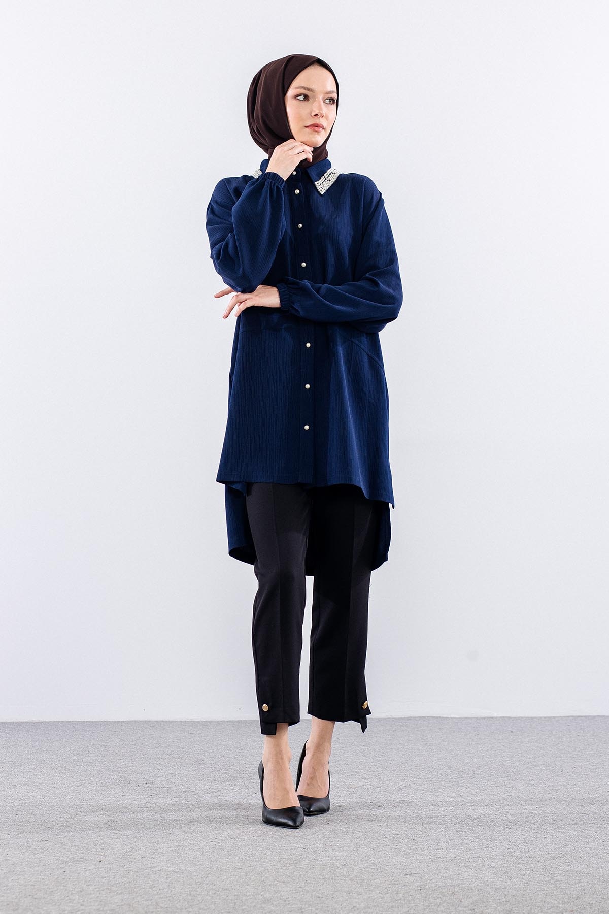 2021 Tunik 46-52 Inci Yaka - Lacivert - 3