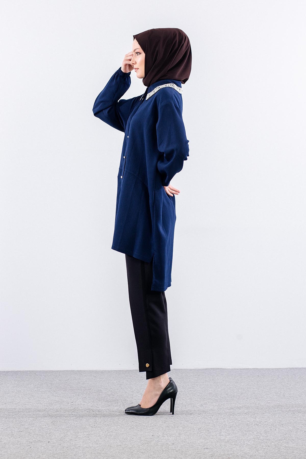 2021 Tunik 46-52 Inci Yaka - Lacivert - 4
