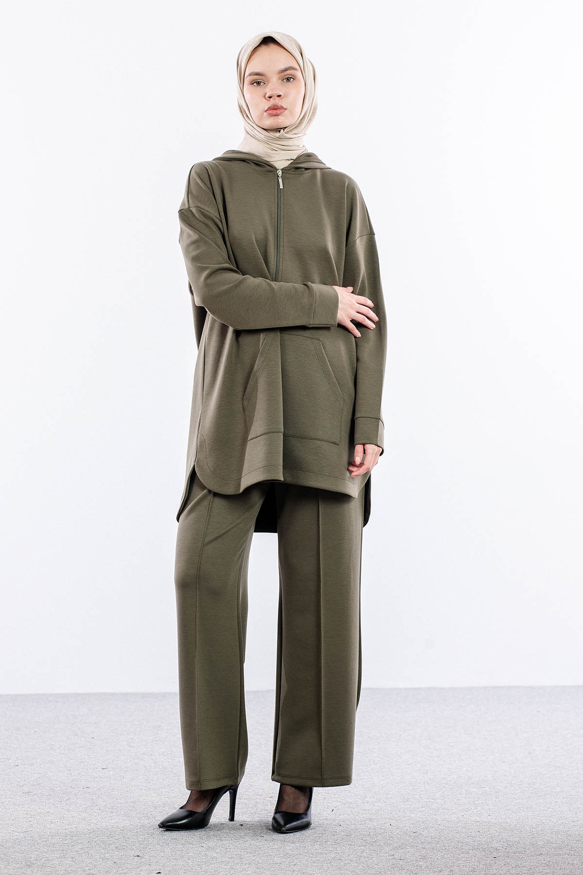 2027 Takim 42-46 Kanguru Cep Fermuarli - Haki - 1