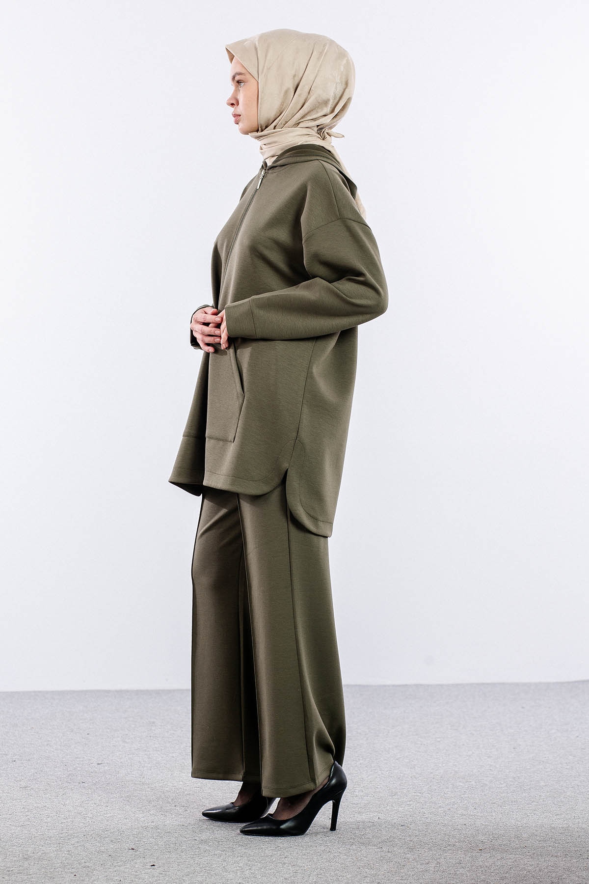 2027 Takim 42-46 Kanguru Cep Fermuarli - Haki - 4