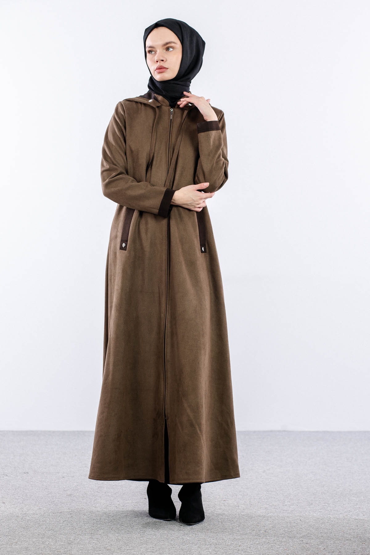 2158 Ferace 40-50 Suet Kapsonlu - Haki - 2