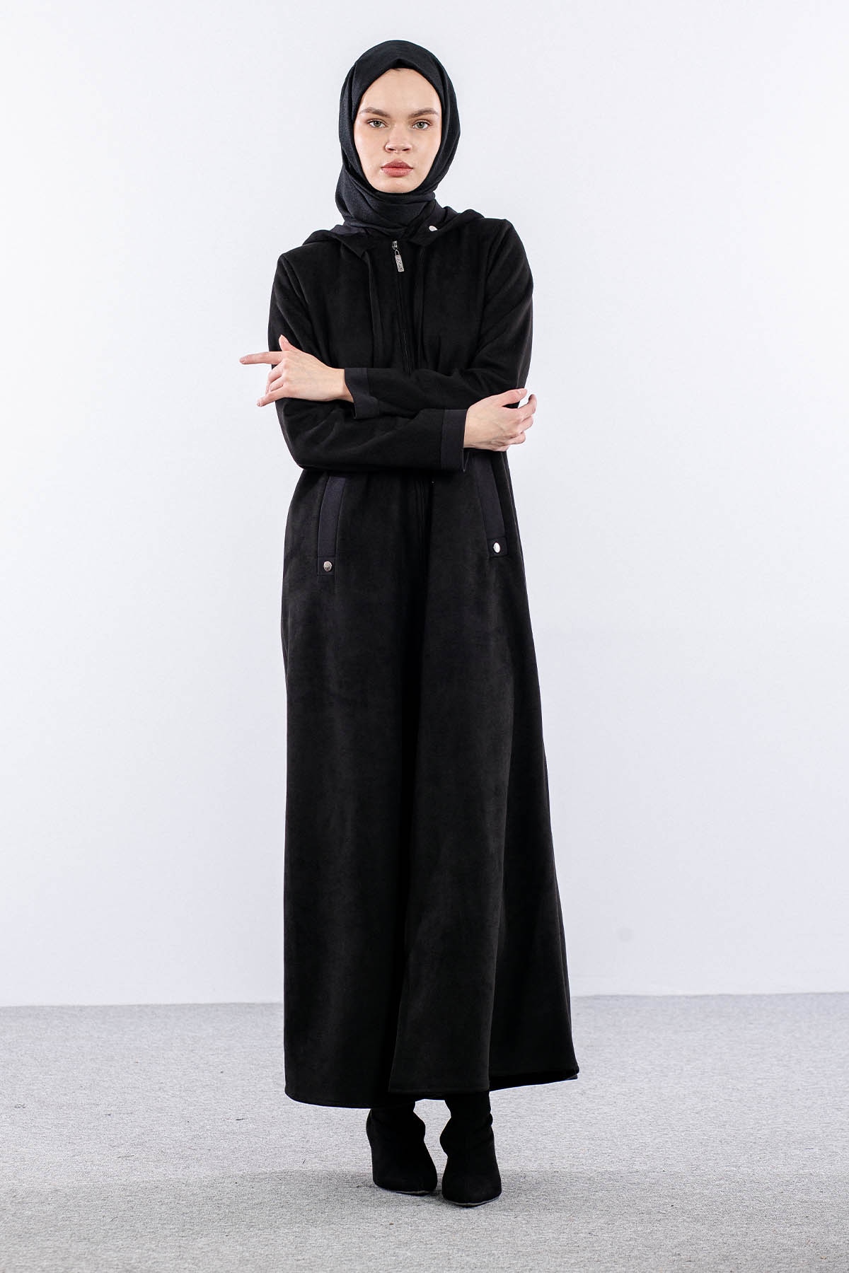 2158 Ferace 40-50 Suet Kapsonlu - Siyah - 2