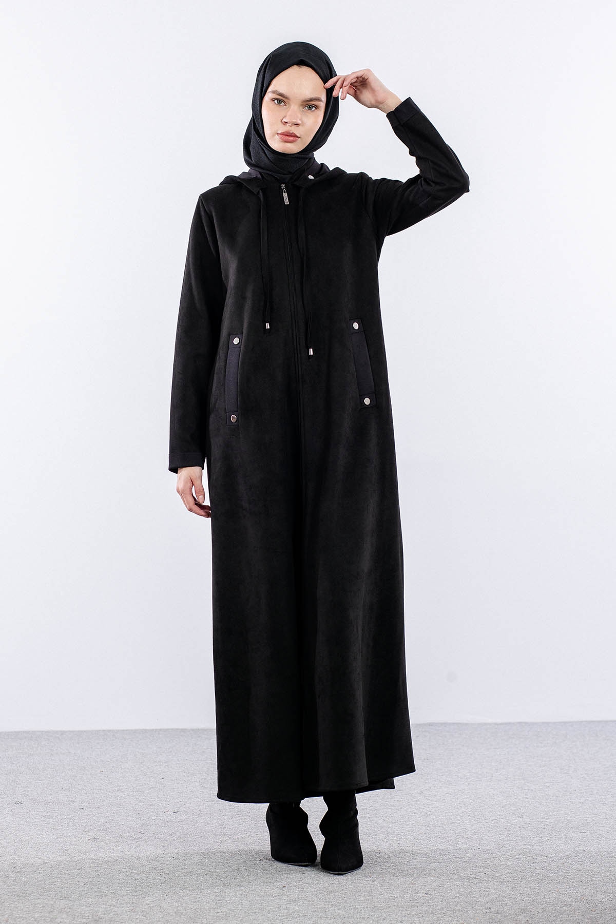 2158 Ferace 40-50 Suet Kapsonlu - Siyah - 3