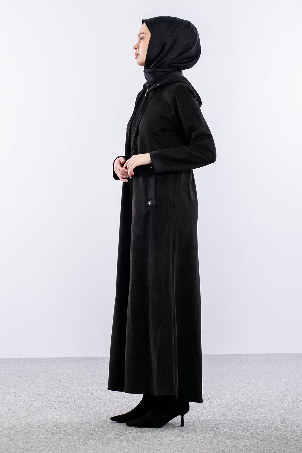 2158 Ferace 40-50 Suet Kapsonlu - Siyah - 4