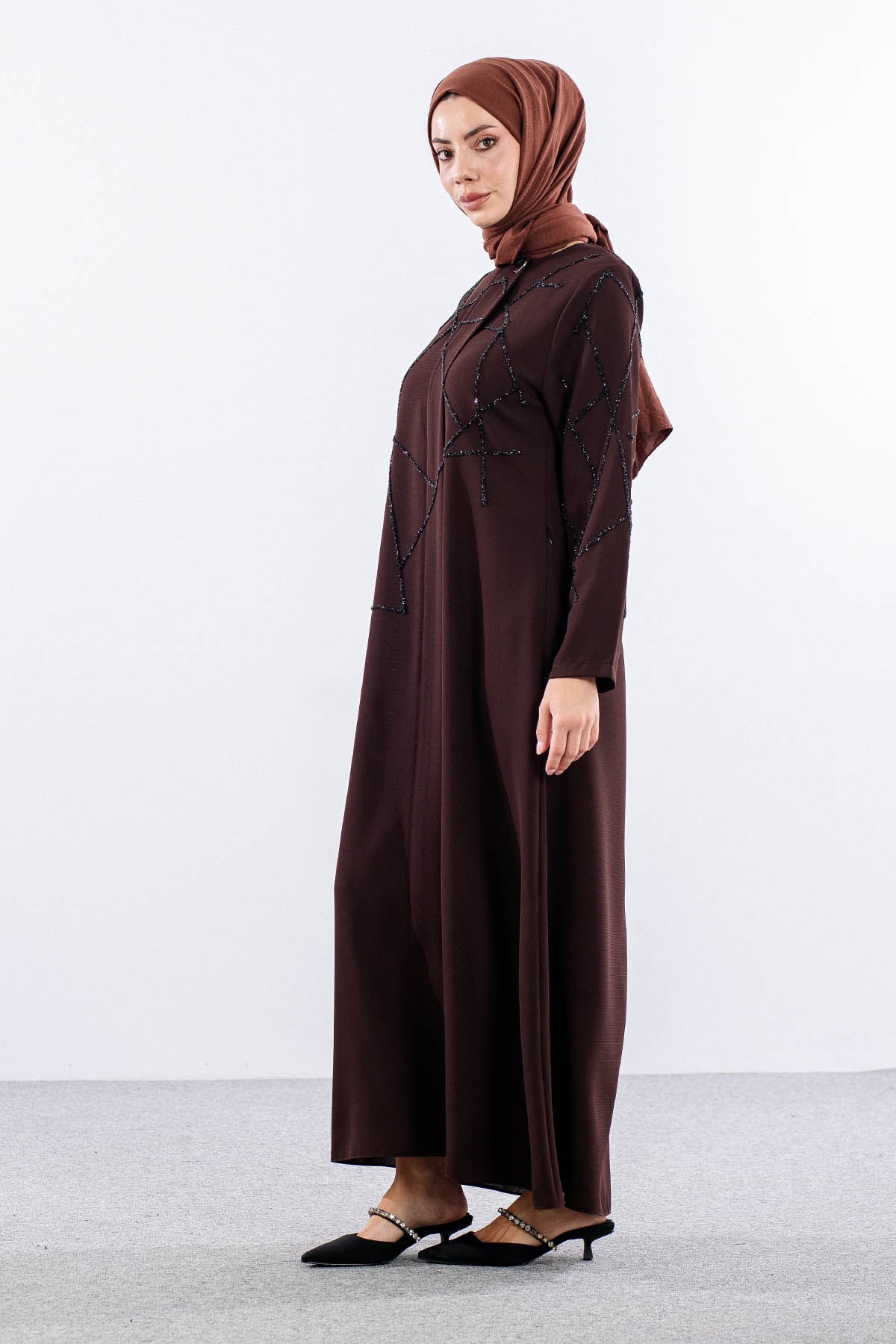 2263 Ferace 42-52 şık Model Petek Yaz - Kahve - 3