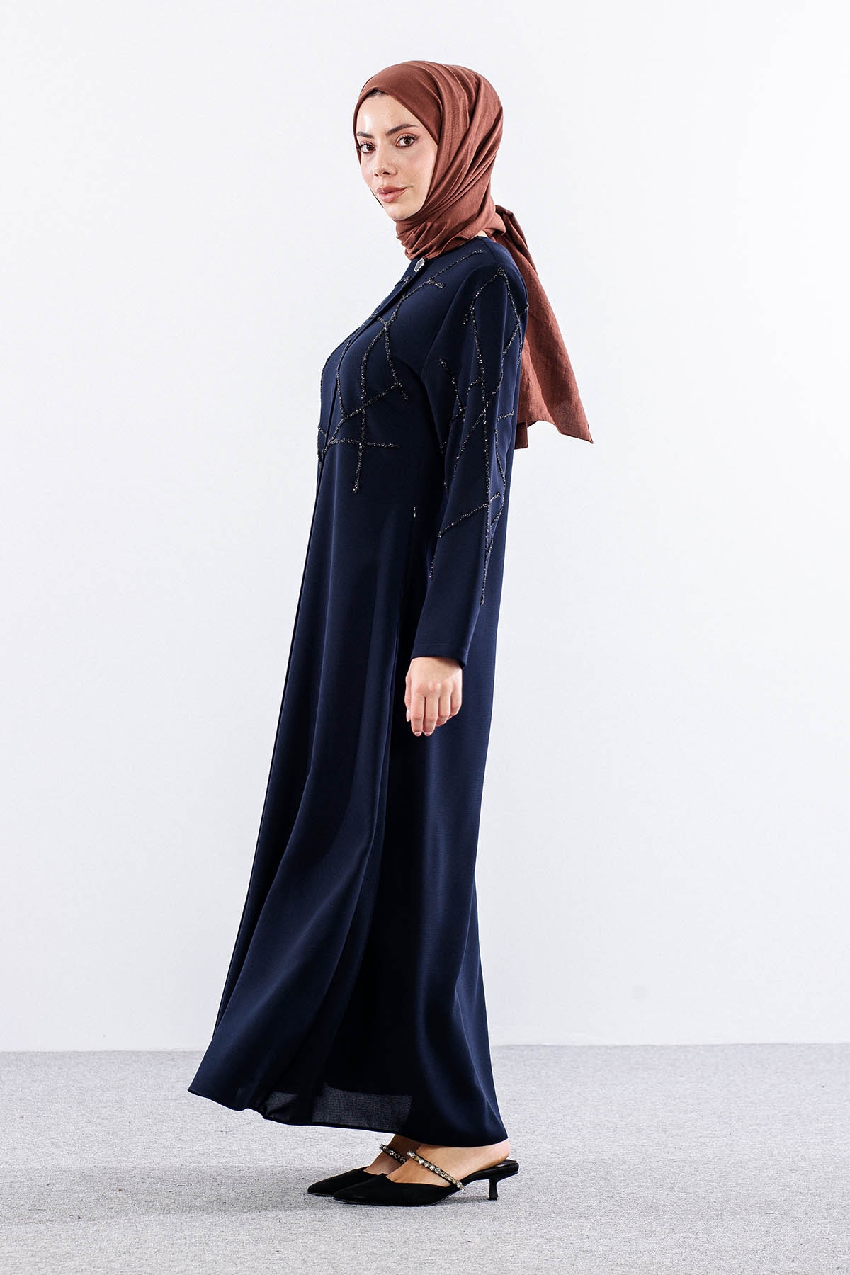 2263 Ferace 42-52 şık Model Petek Yaz - Lacivert - 2