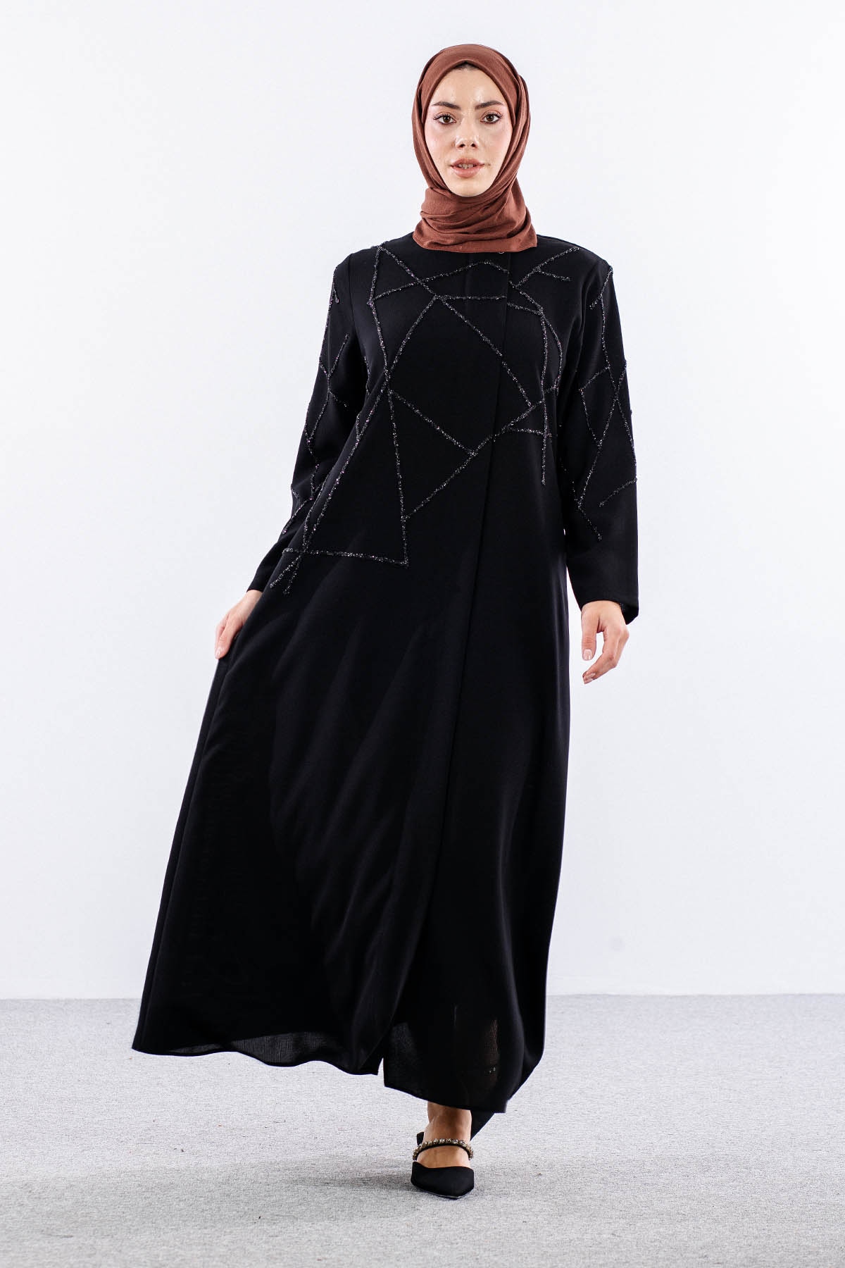 2263 Ferace 42-52 şık Model Petek Yaz - Siyah - 1