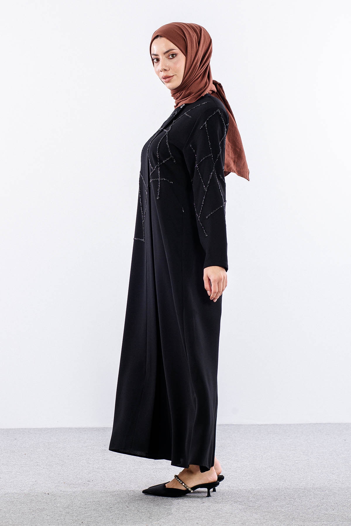 2263 Ferace 42-52 şık Model Petek Yaz - Siyah - 4