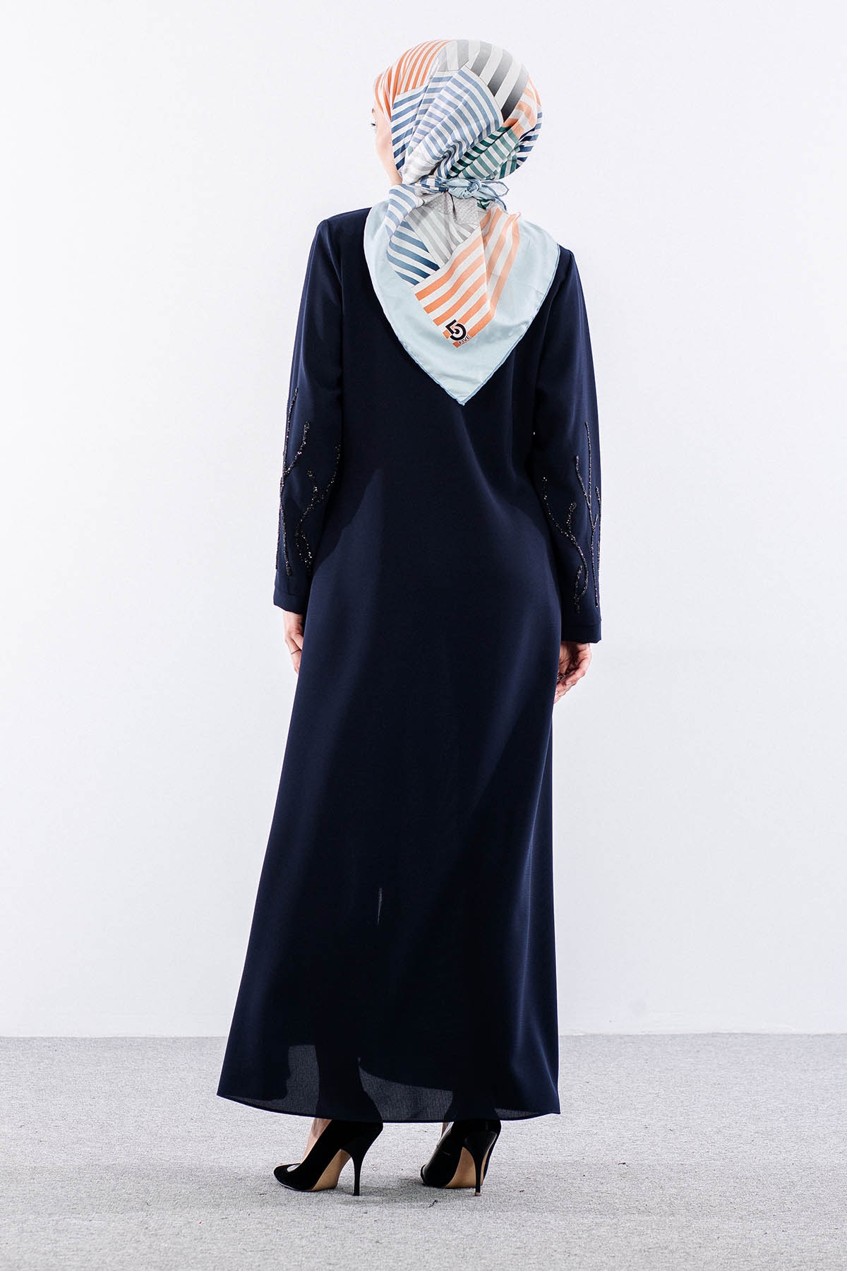 2273 Ferace 42-52 Kol Isli şik Detay - Lacivert - 5