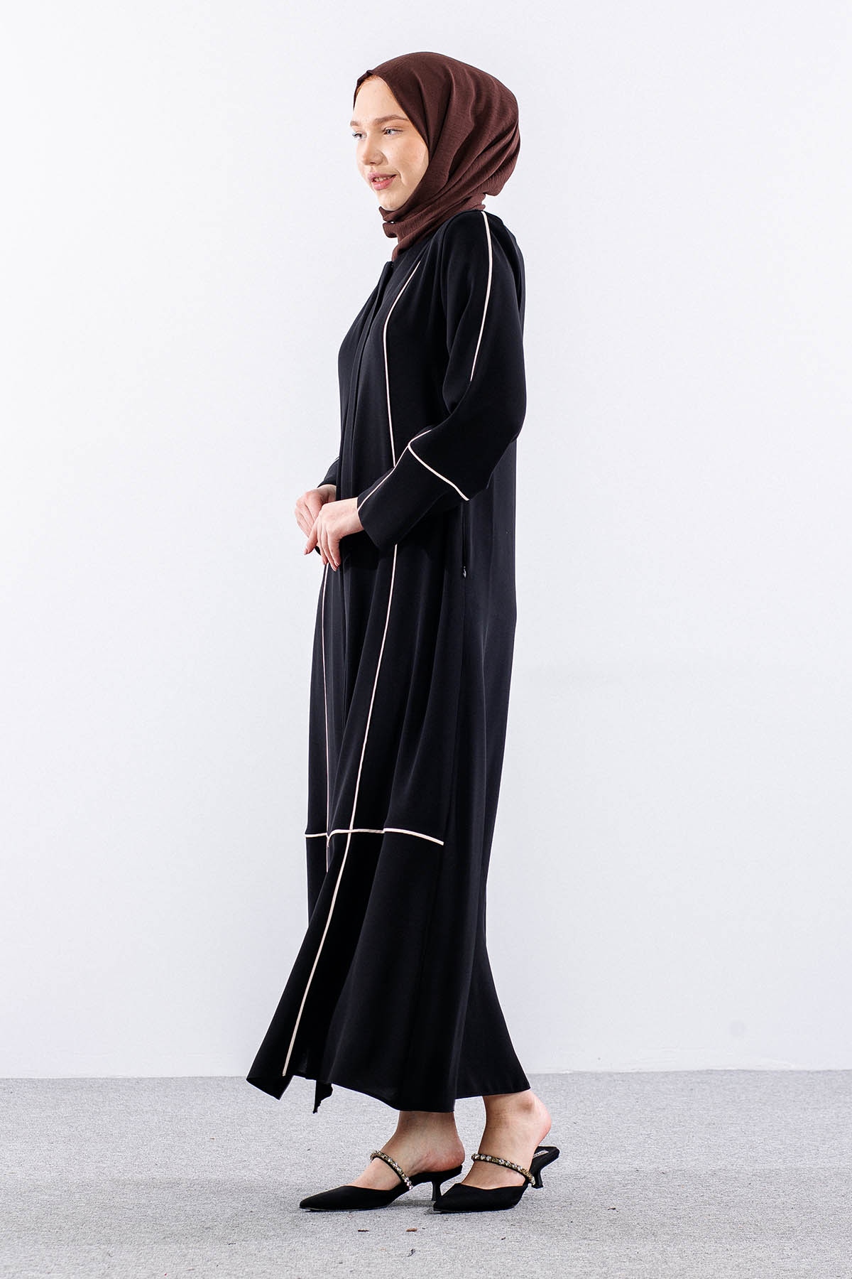 2297 Ferace 42-52 Biye Detay Suzanna Kumas - Siyah - 2