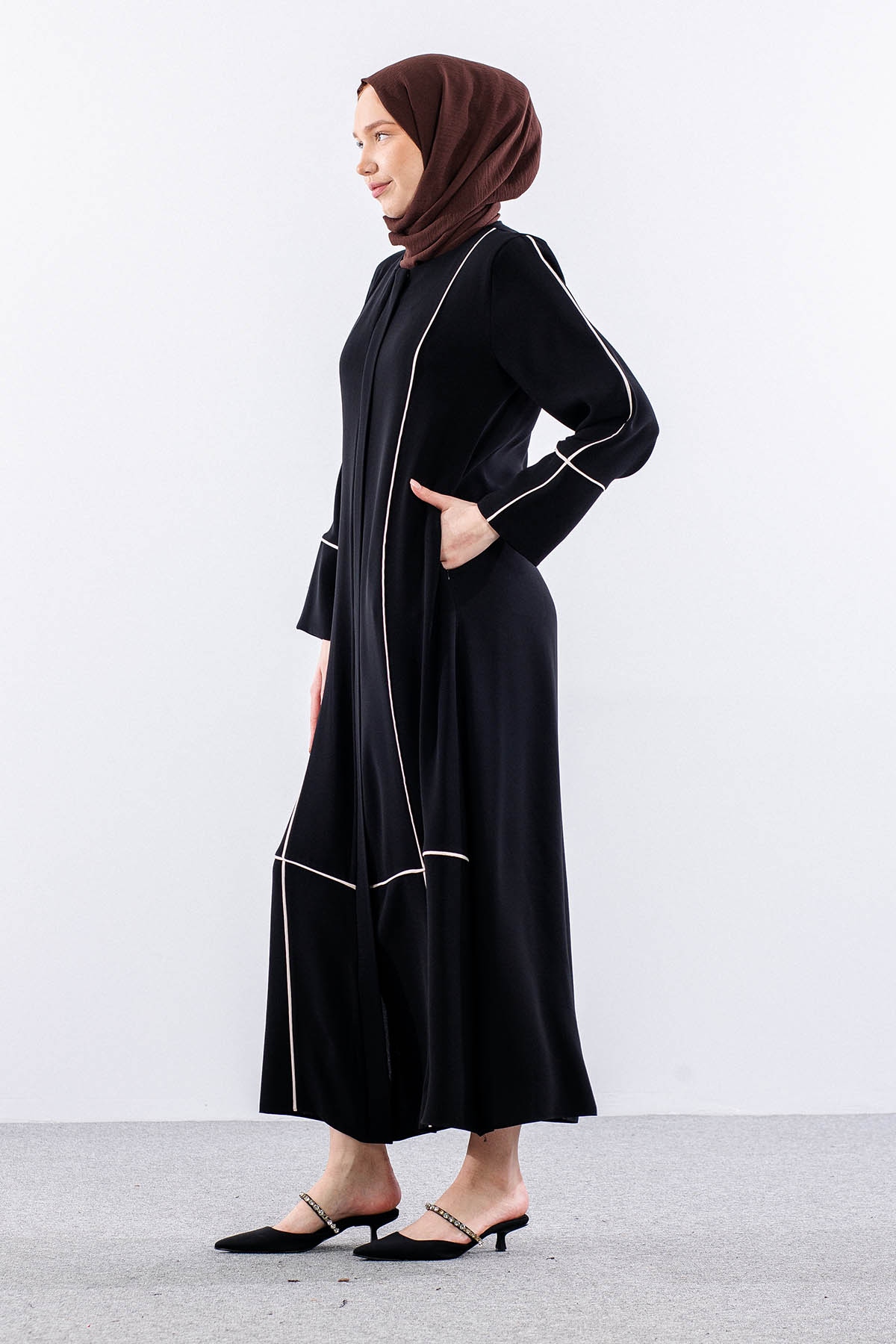 2297 Ferace 42-52 Biye Detay Suzanna Kumas - Siyah - 3