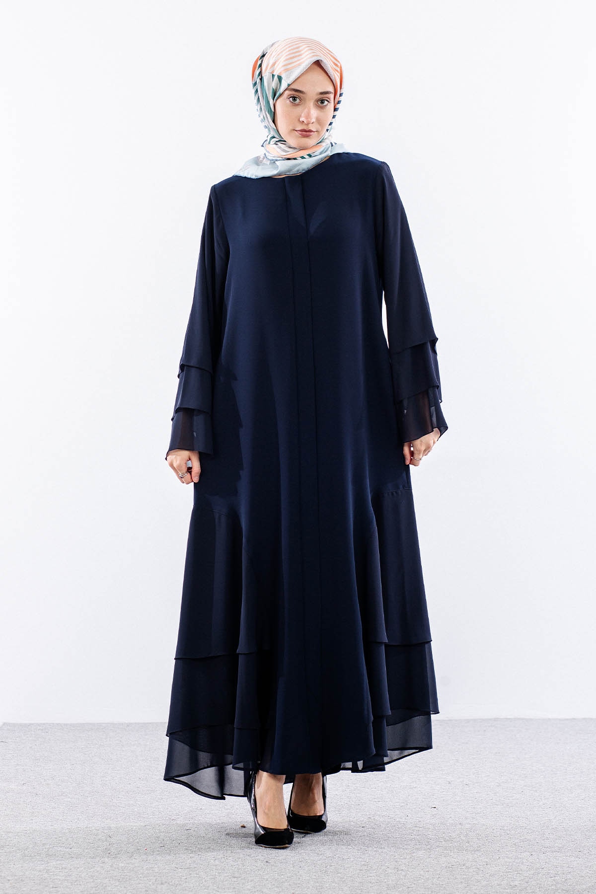 2304 Ferace 42-52 Sıfon Detay Katlı Yaz - Lacivert - 1