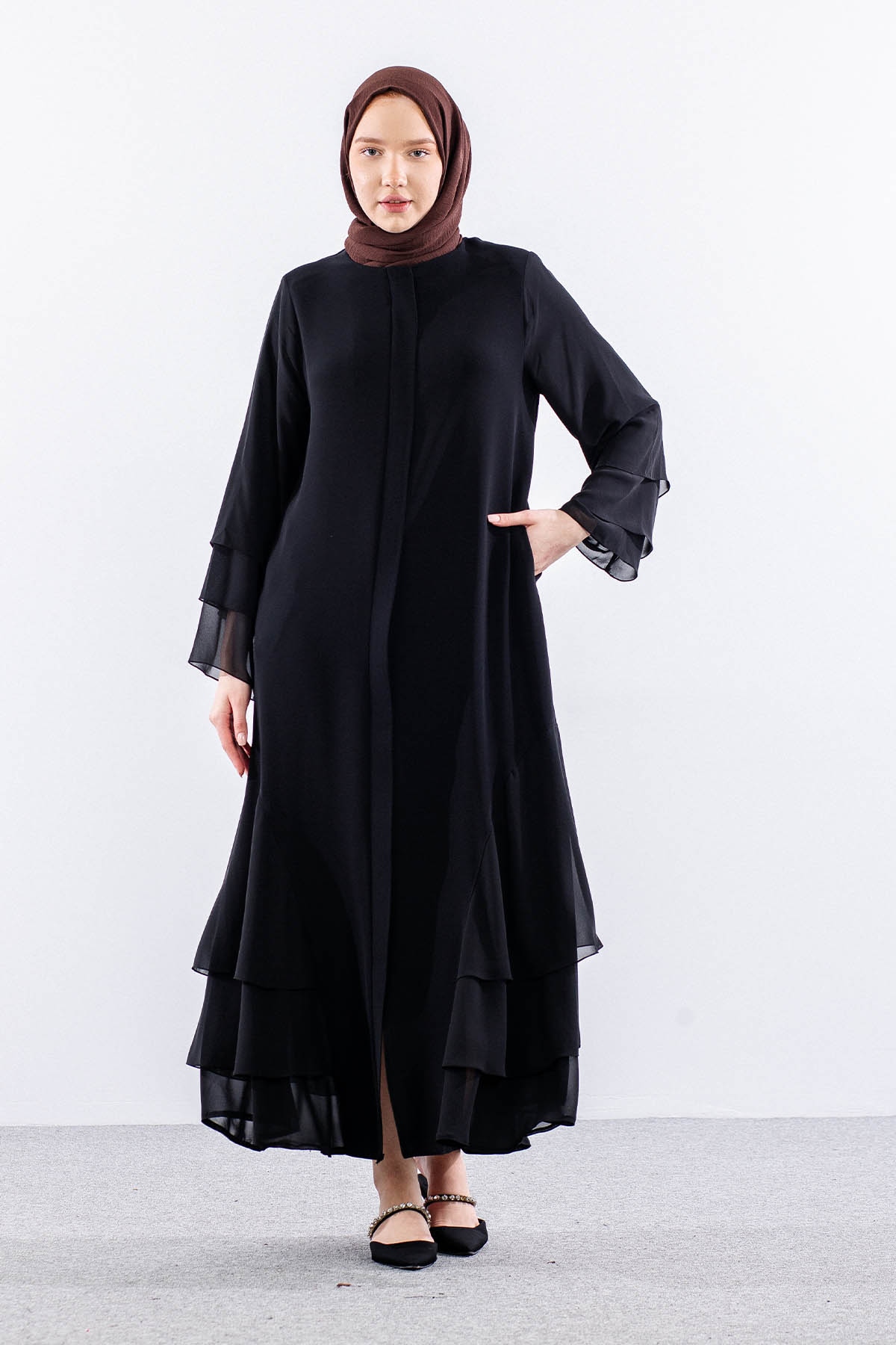 2304 Ferace 42-52 Sıfon Detay Katlı Yaz - Siyah - 1