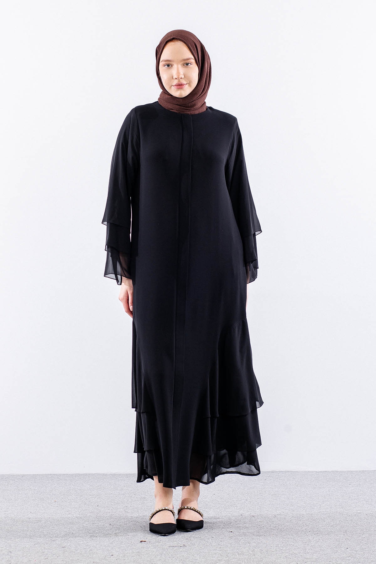 2304 Ferace 42-52 Sıfon Detay Katlı Yaz - Siyah - 2