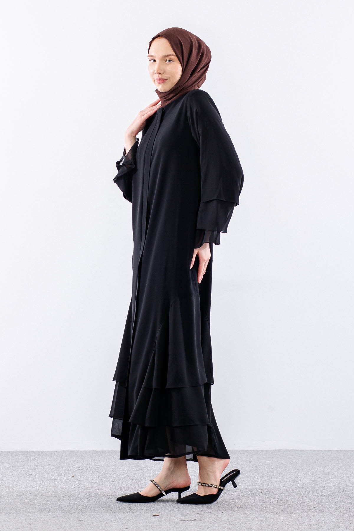 2304 Ferace 42-52 Sıfon Detay Katlı Yaz - Siyah - 5