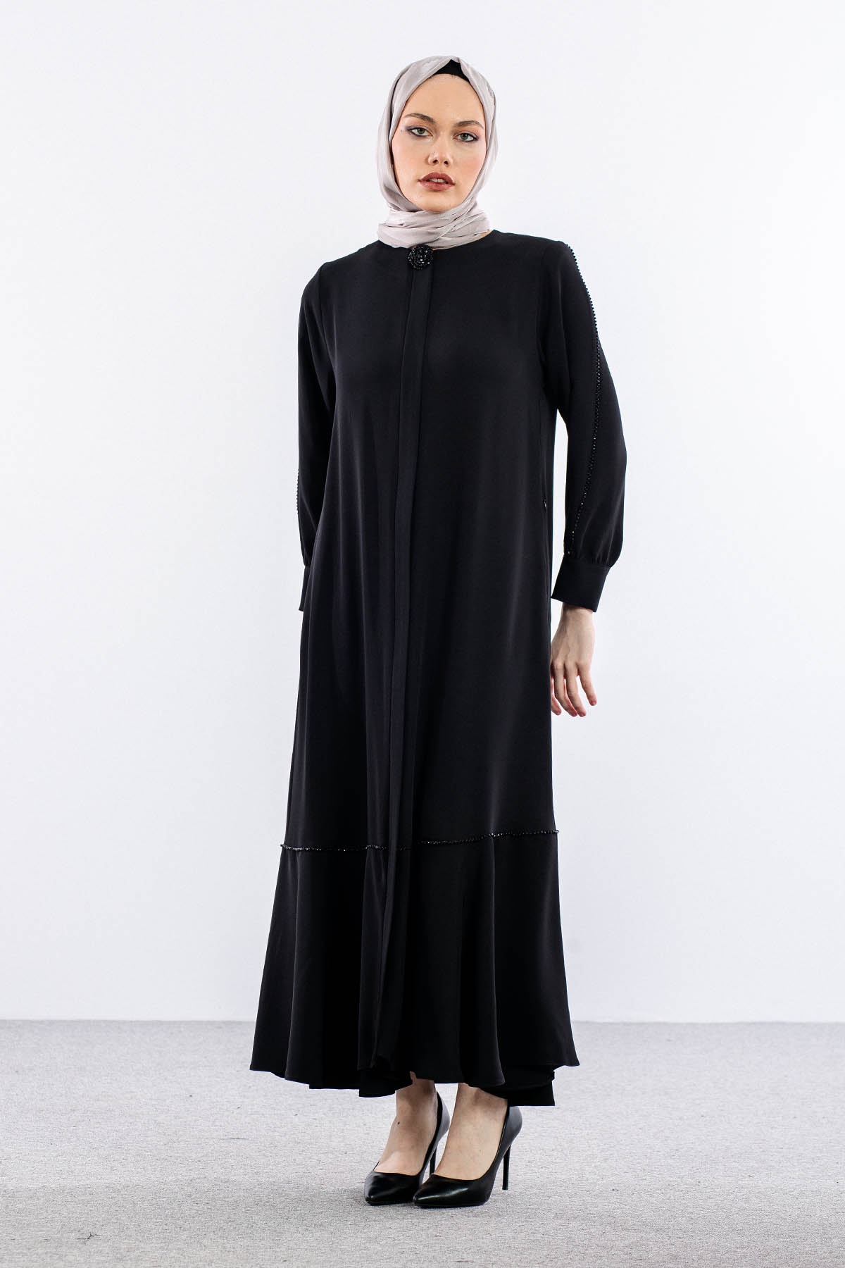 2328 Ferace 42-52 şik Boncuk - Siyah - 2