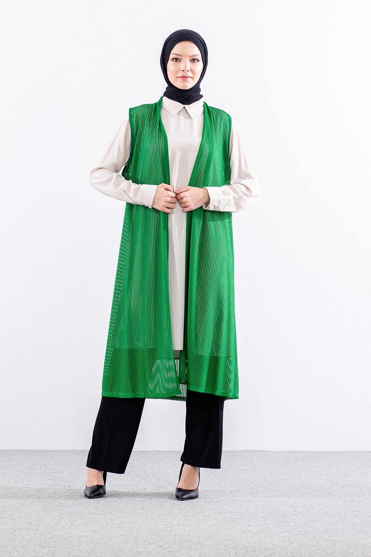 2441 Yelek M-2xl File Kumas - Yesil - 1