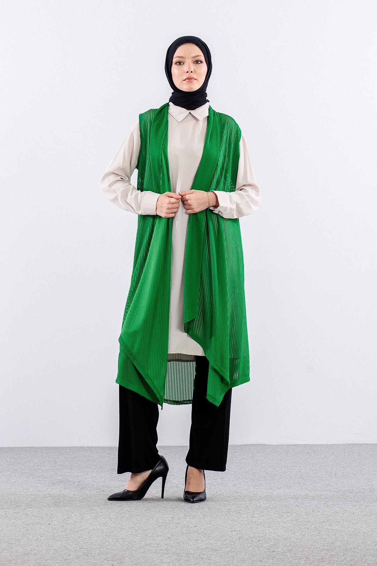 2443 Yelek M-2xl File Kumas - Yesil - 1
