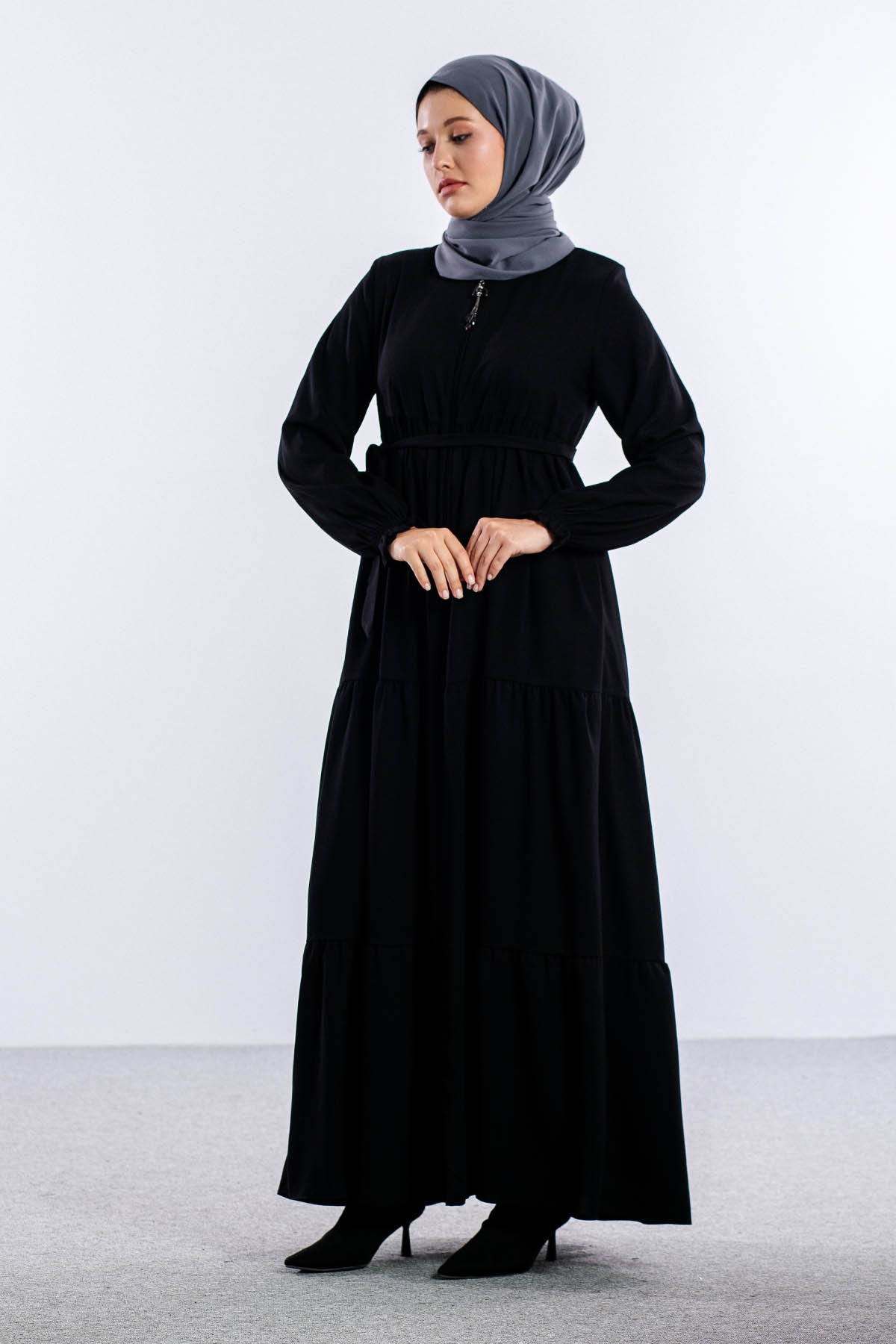 2454 Ferace 38-48 Yaz Bel Buzgu - Siyah - 3