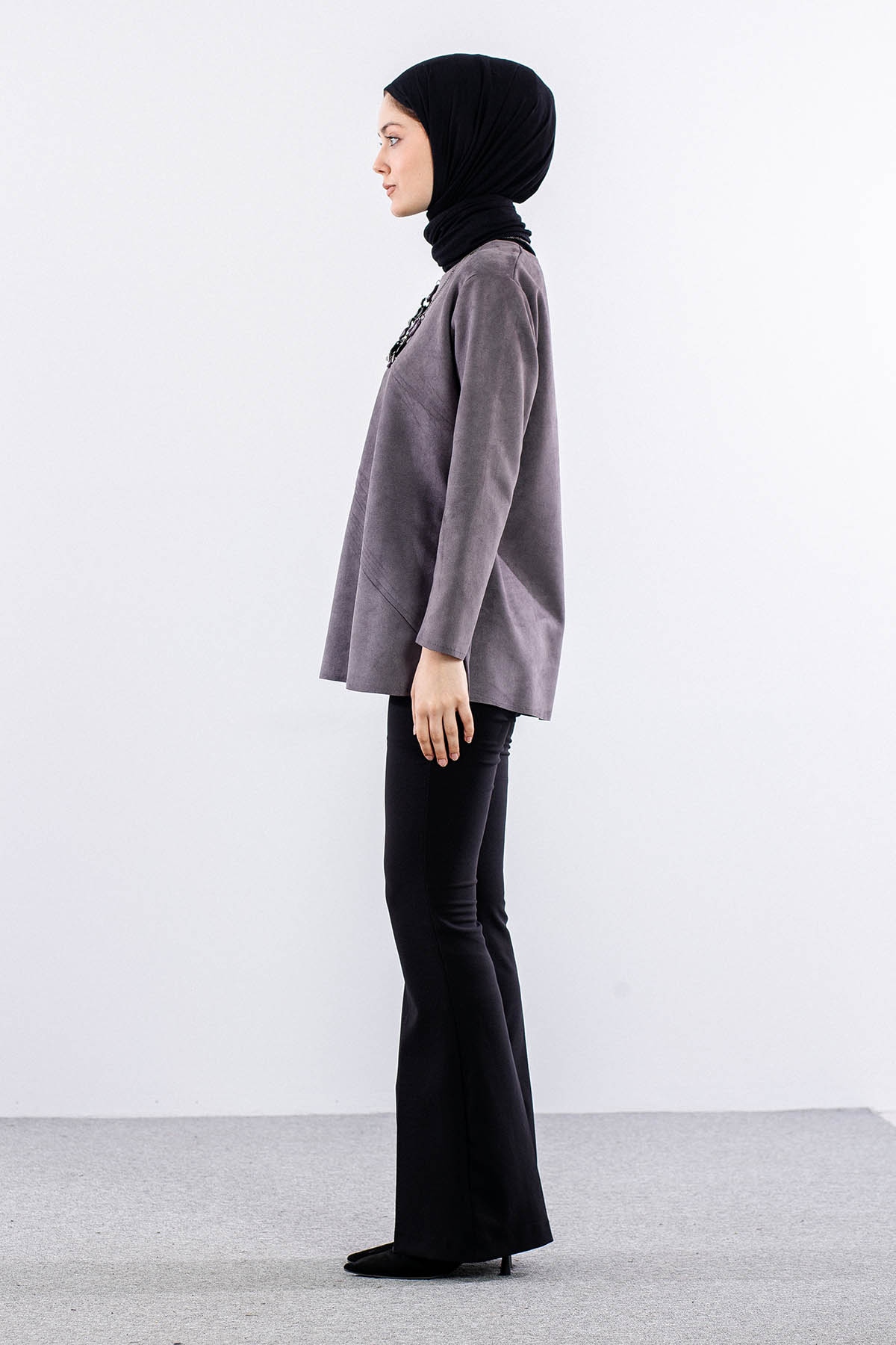 2470 Süet Bluz 44-50 - Gri - 4