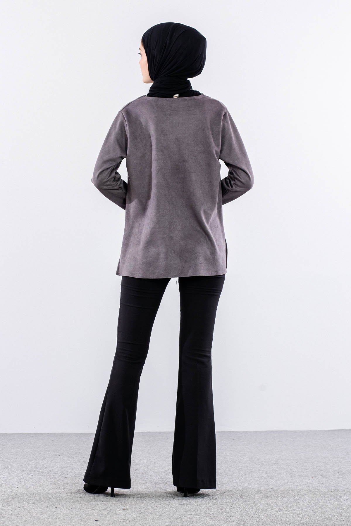 2470 Süet Bluz 44-50 - Gri - 5