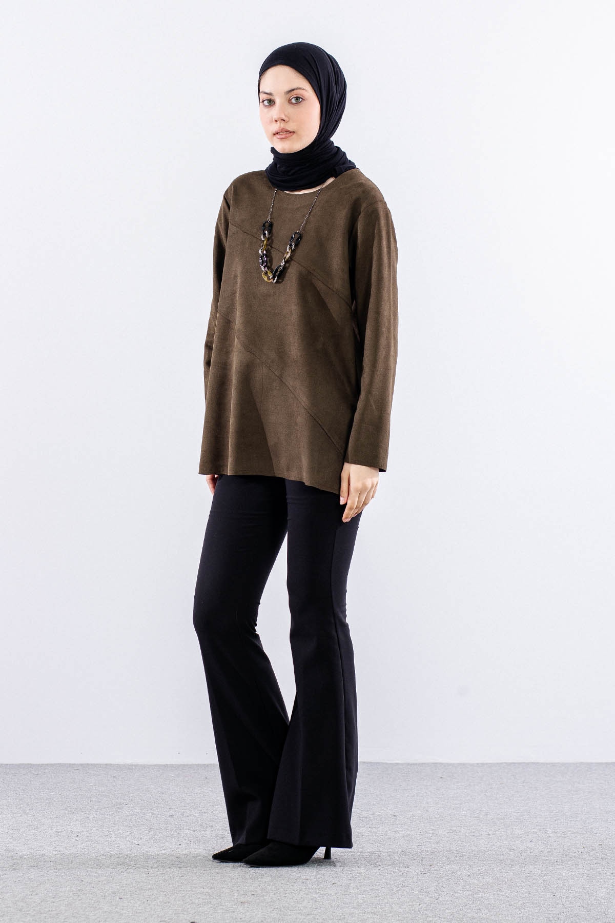 2470 Süet Bluz 44-50 - Yesil - 3