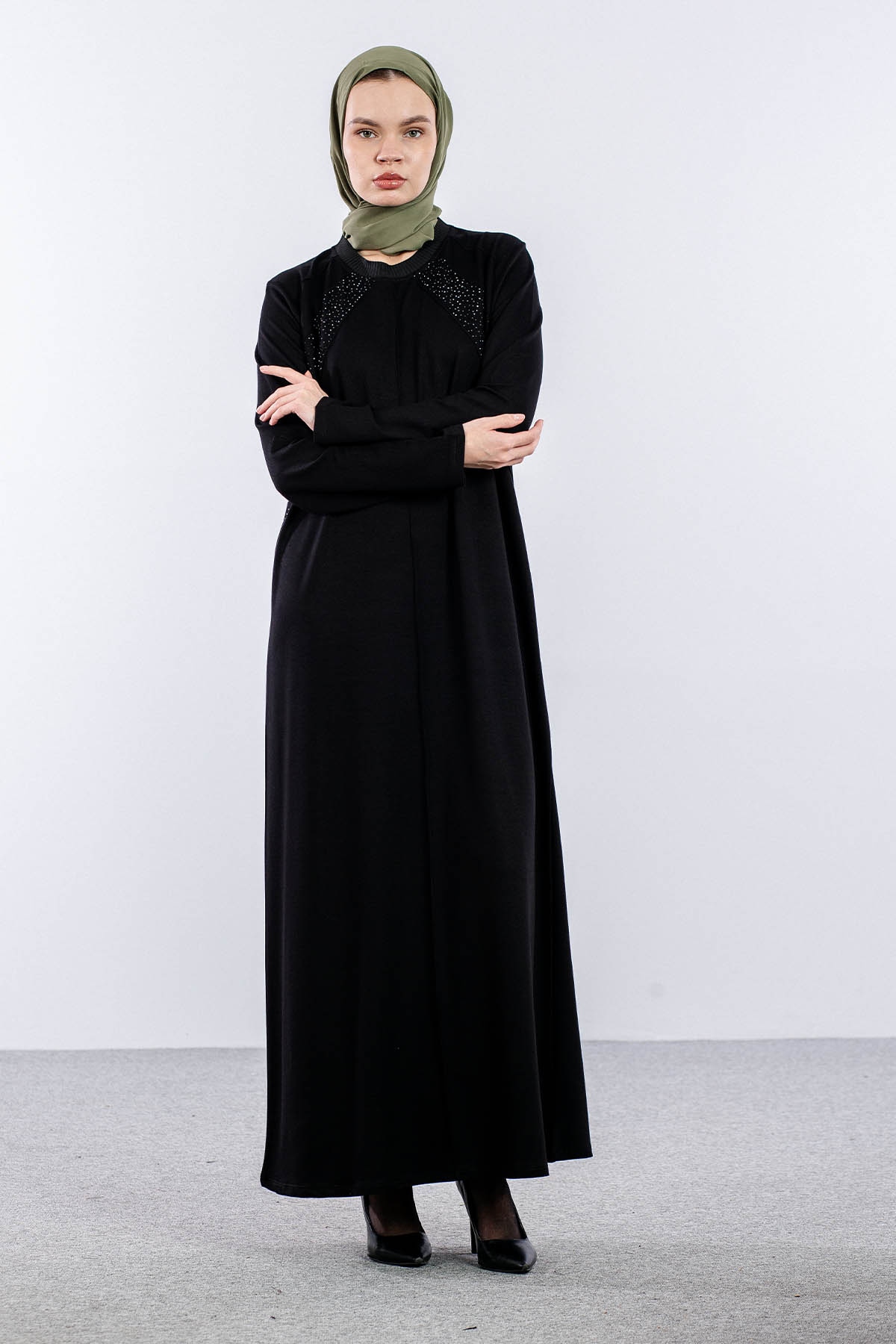 25253 Elbise 44-46-48 Tas Sira - Siyah - 1