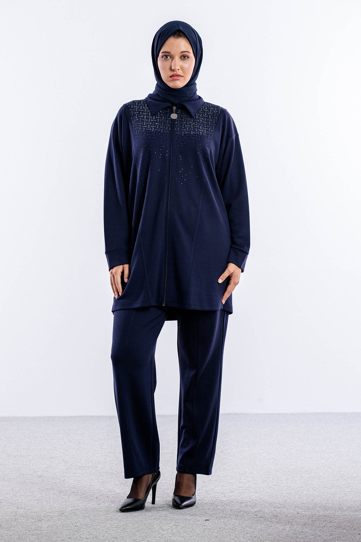 25261 Takim 44-46 Fermuar Detay - Lacivert - 1