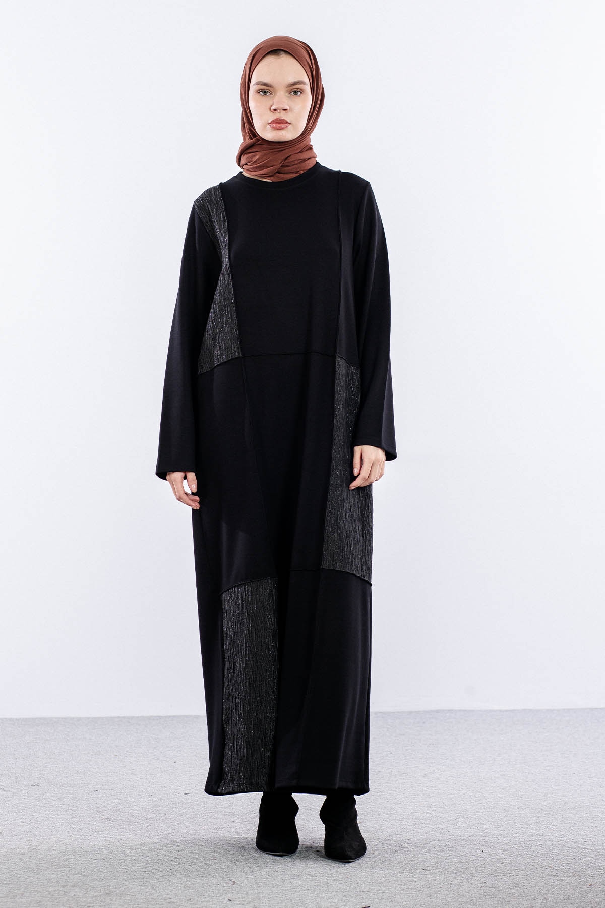 25274 Elbise 44-46-48 Sim Garni - Siyah - 1