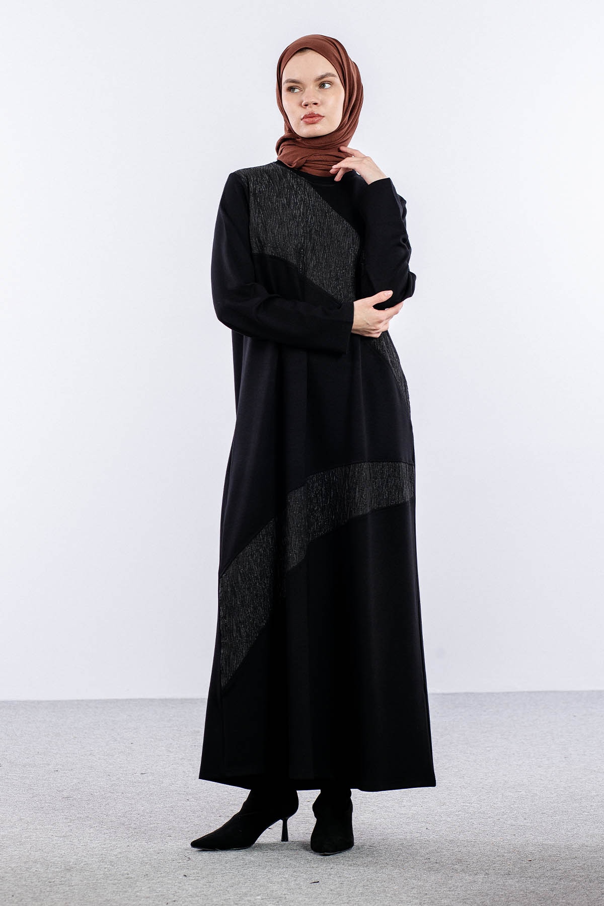 25275 Elbise 44-46-48 Sim Garni - Siyah - 2