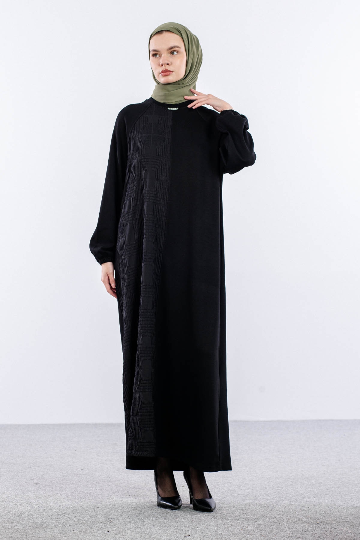 25295 Elbise 44-46-48 Boydan Kapitone - Siyah - 3