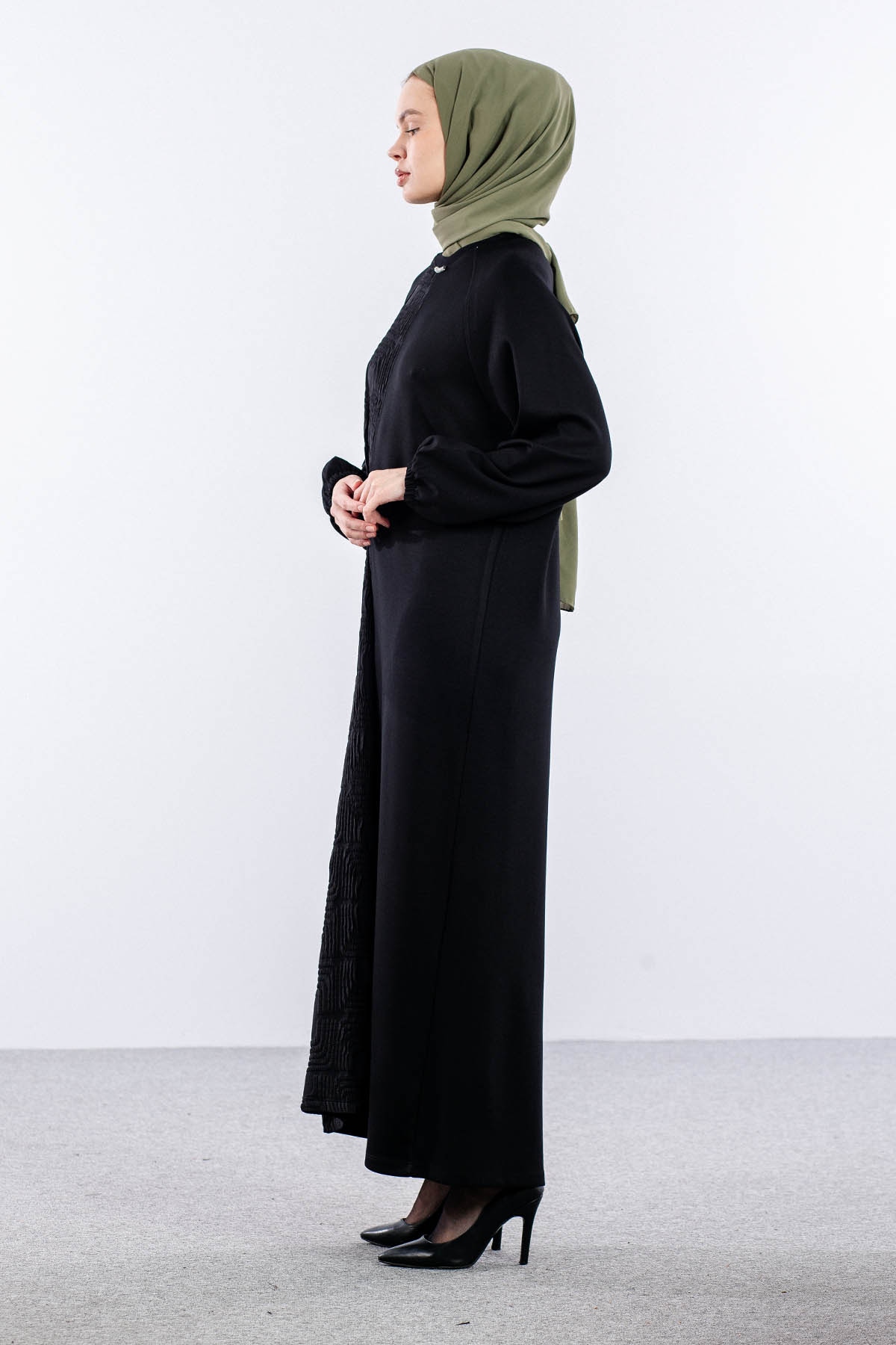 25295 Elbise 44-46-48 Boydan Kapitone - Siyah - 4