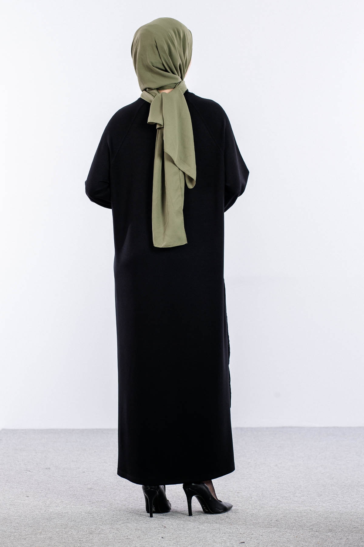 25295 Elbise 44-46-48 Boydan Kapitone - Siyah - 5