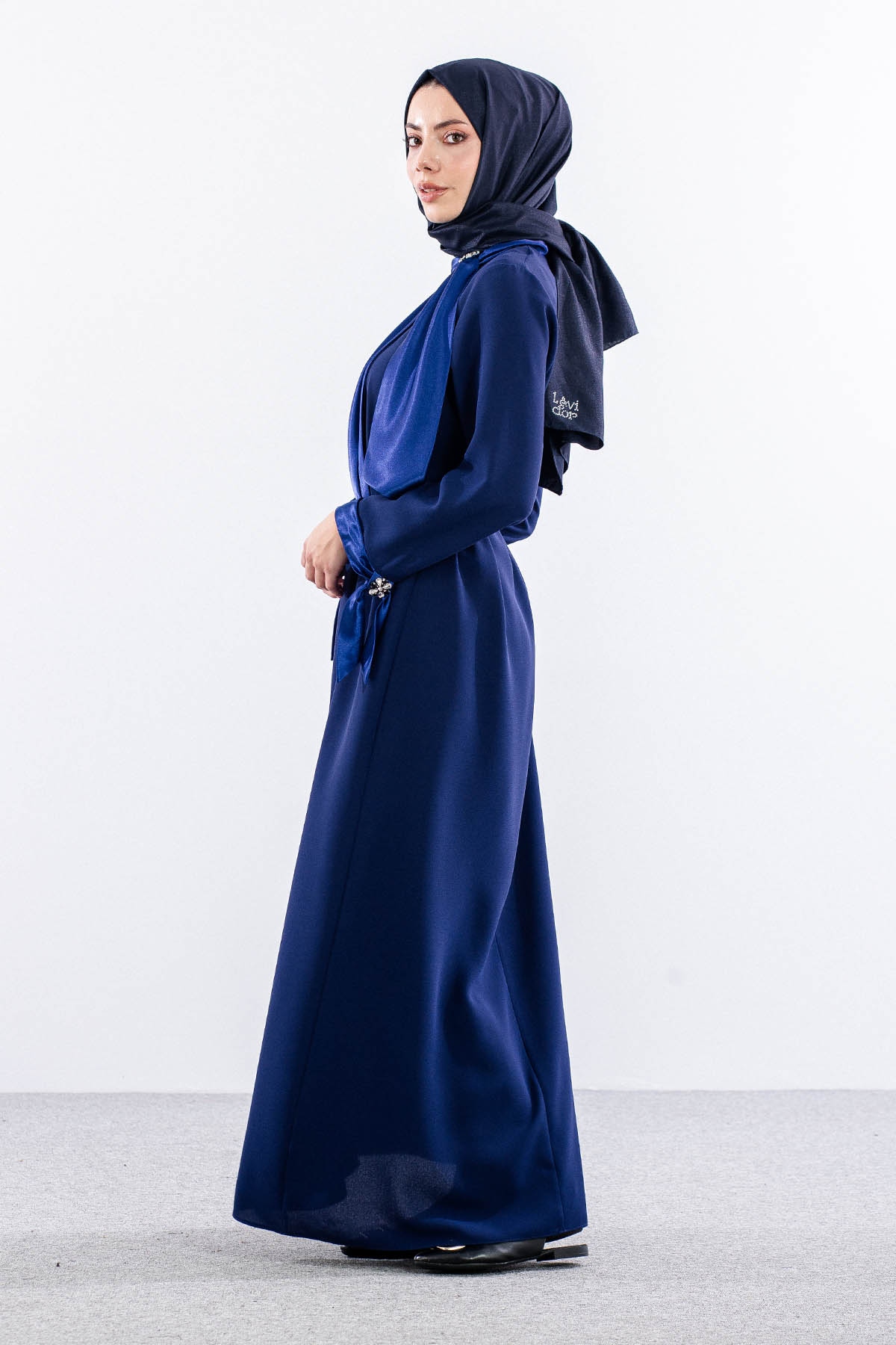 2555 Elbise 44-52 Flar Detay - Sax - 3