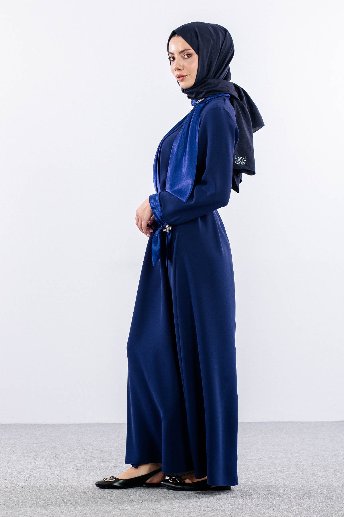 2555 Elbise 44-52 Flar Detay - Sax - 4