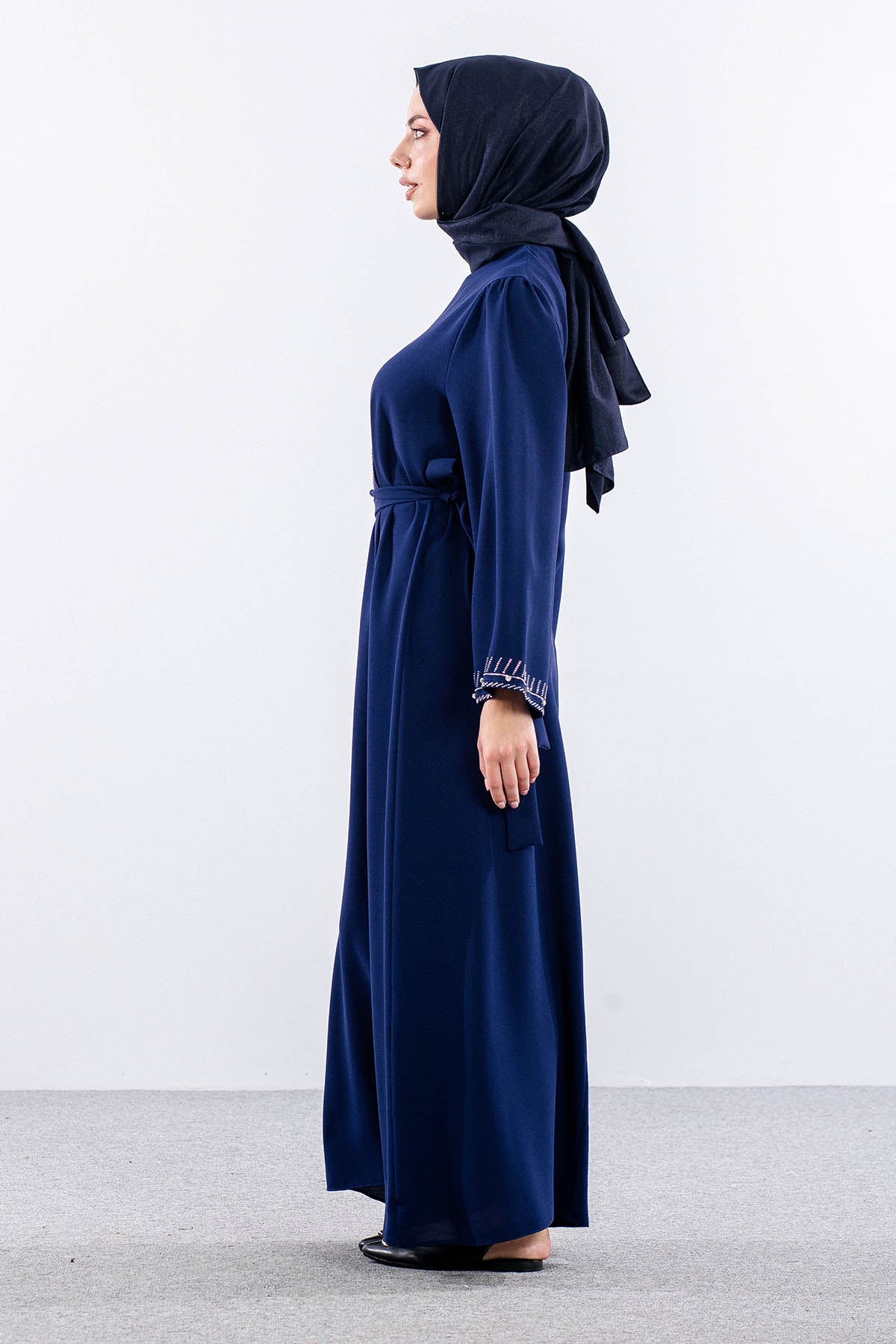 2561 Elbise 44-52 Kol Ve Yan Tas Detay - Sax - 3