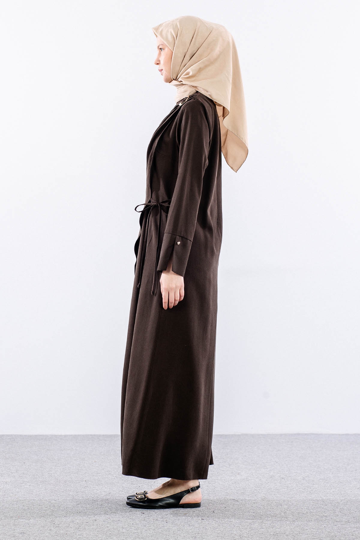 2580 Elbise 38-46 Omuz Toka Detay - Kahve - 4