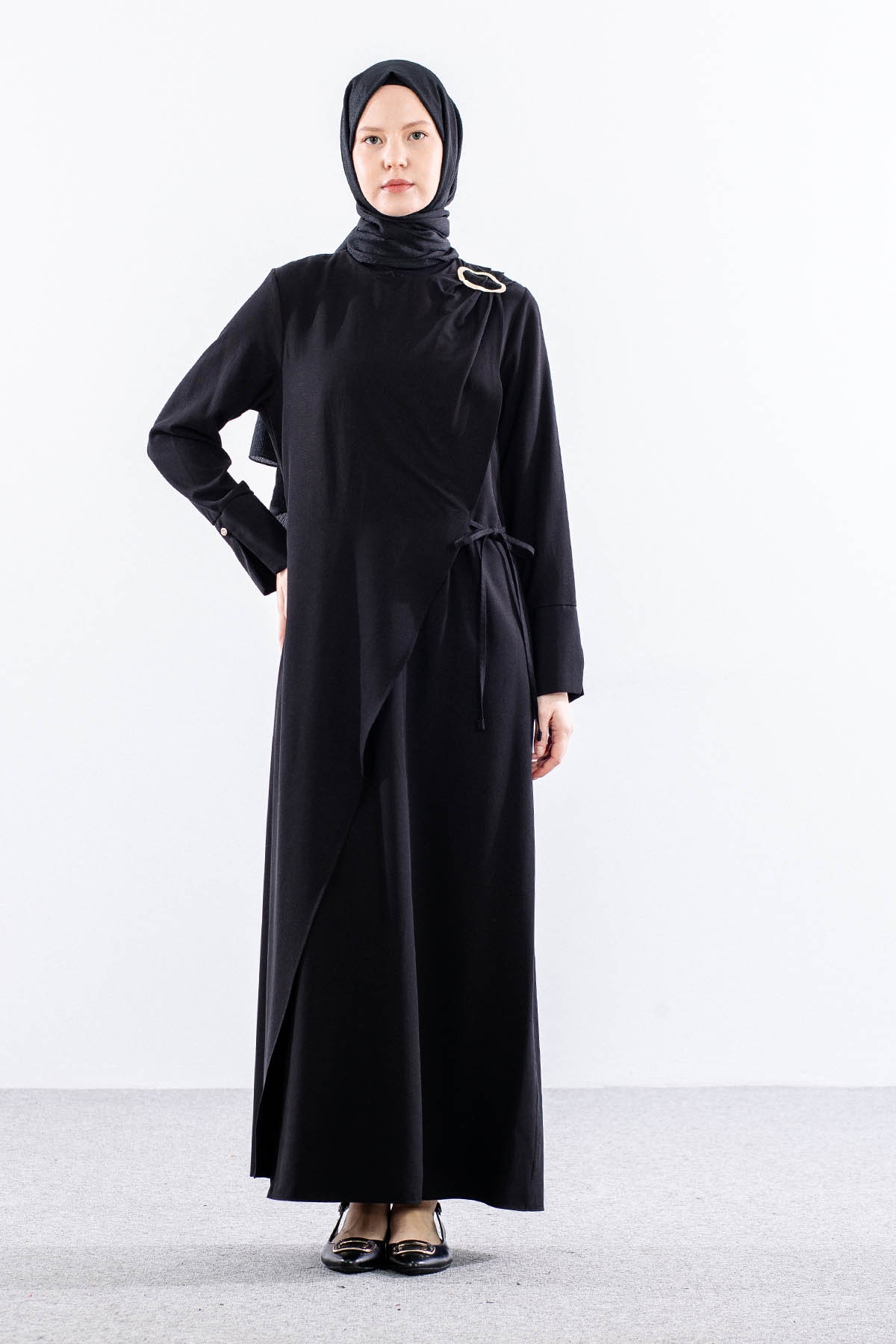 2580 Elbise 38-46 Omuz Toka Detay - Siyah - 1