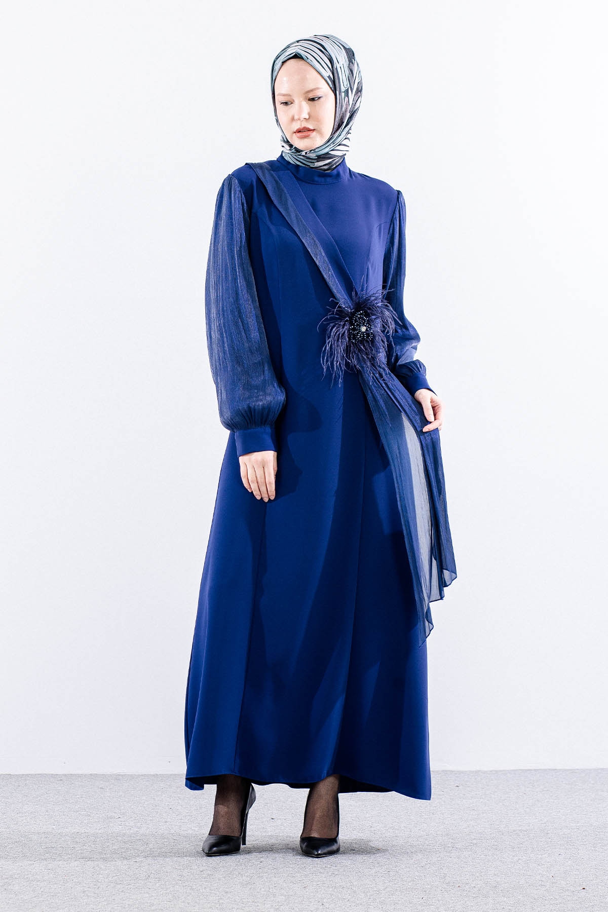 2583 şik Elbi̇se 42-50 Organze Garni - Sax - 3