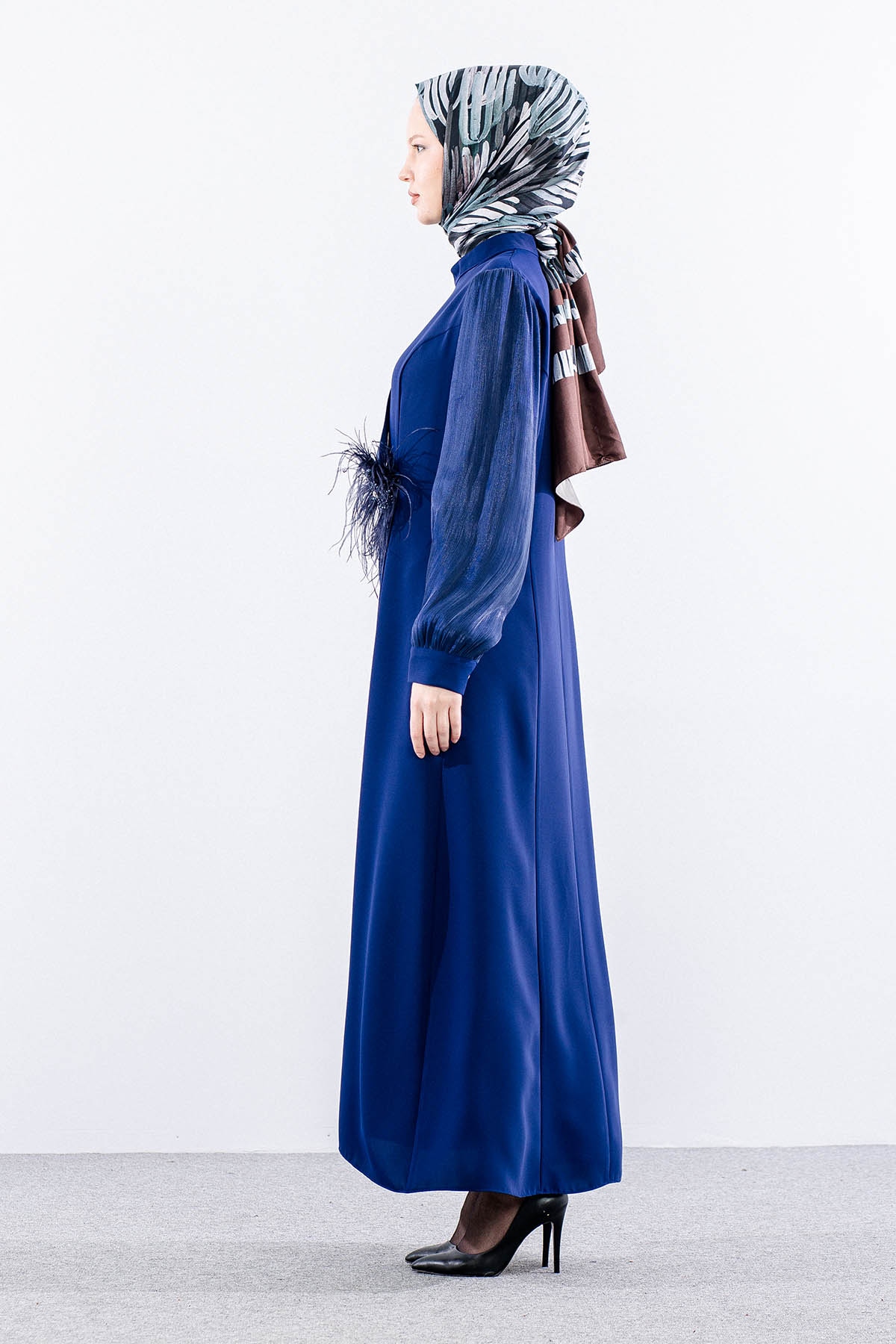 2583 şik Elbi̇se 42-50 Organze Garni - Sax - 4