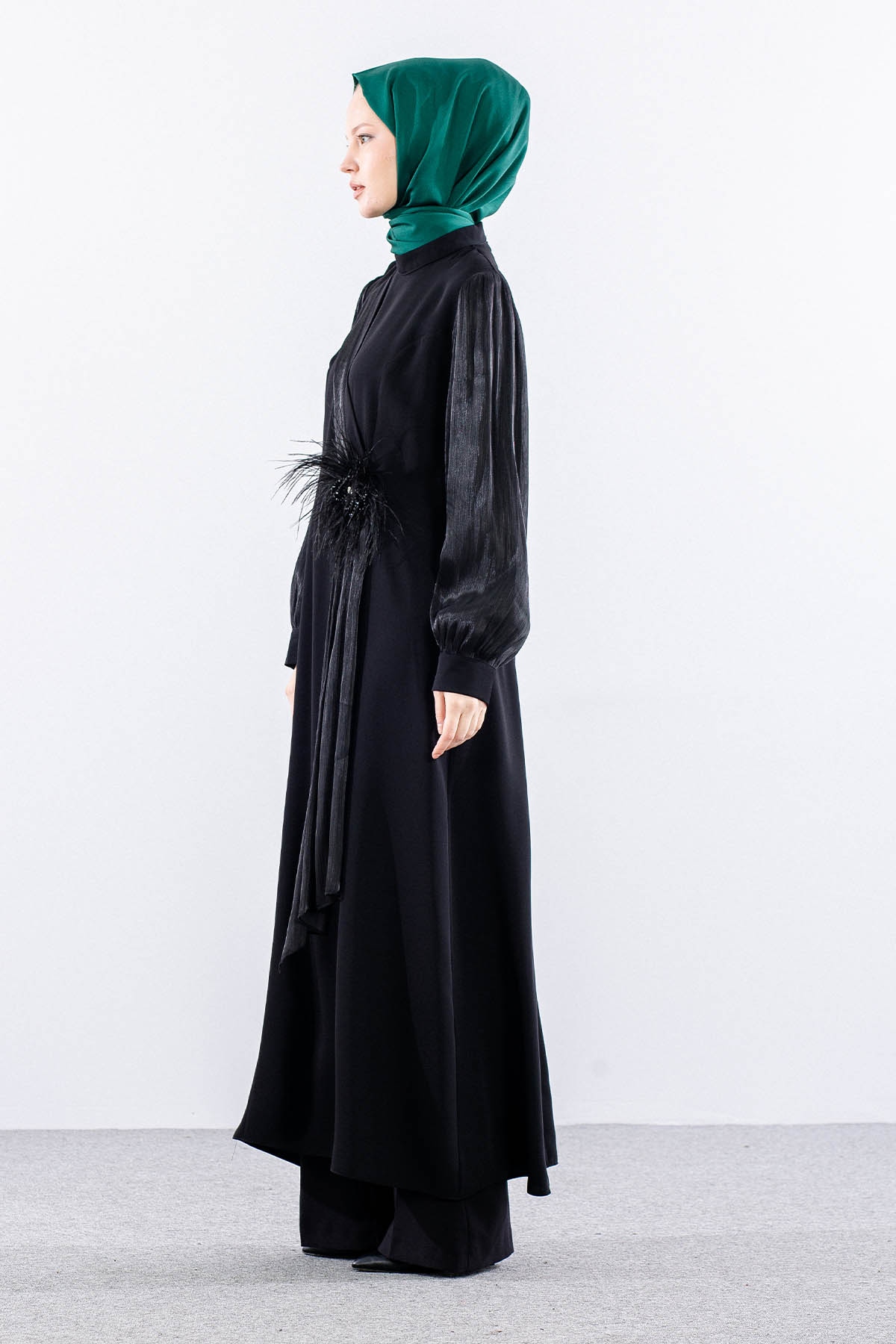 2583 şik Elbi̇se 42-50 Organze Garni - Siyah - 5