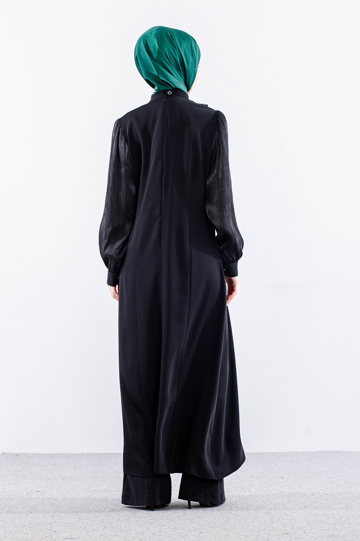 2583 şik Elbi̇se 42-50 Organze Garni - Siyah - 6